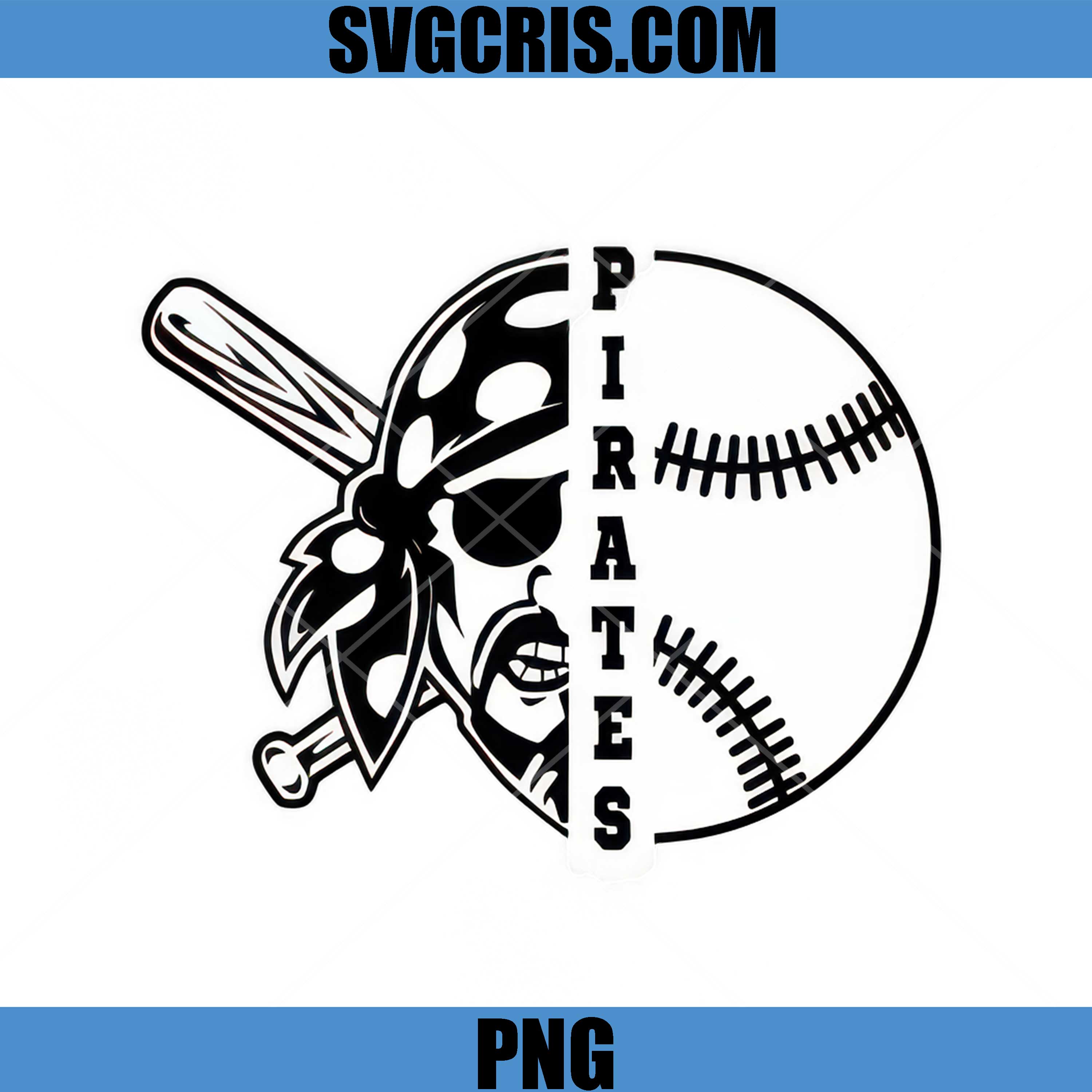 Pirates Baseball Skull Bat Design PNG, Pirate Baseball Team PNG