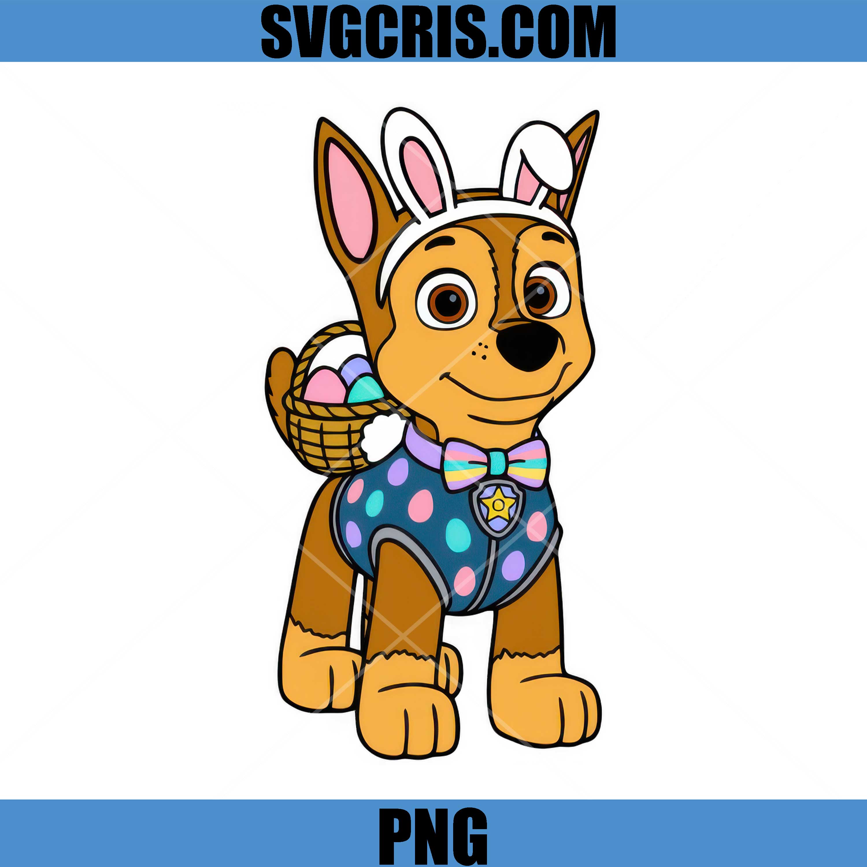 Chase Paw Patrol Easter Bunny PNG, Cartoon Dog With Egg Basket PNG