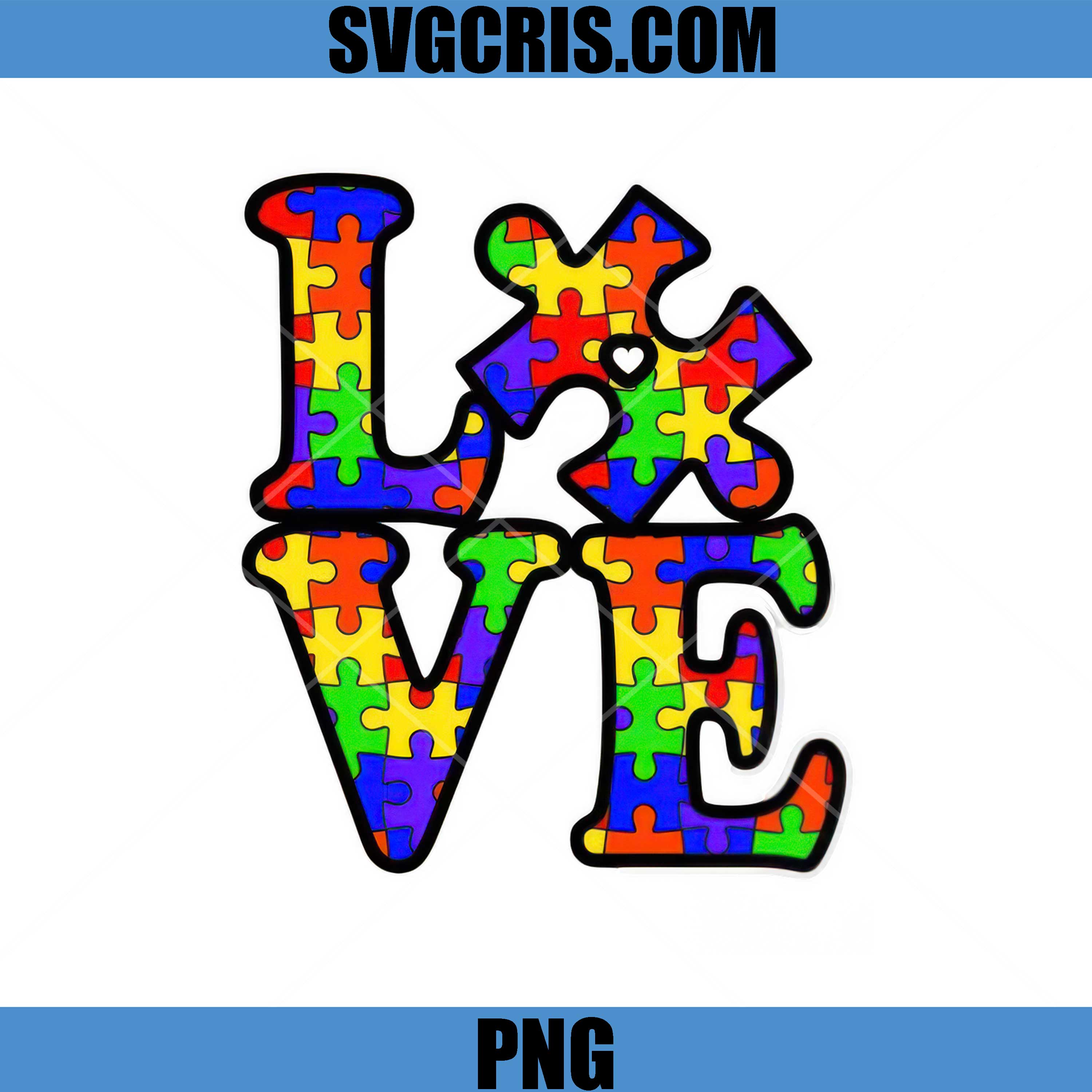 Autism Puzzle Love Design PNG, Colorful Puzzle Love Letters PNG