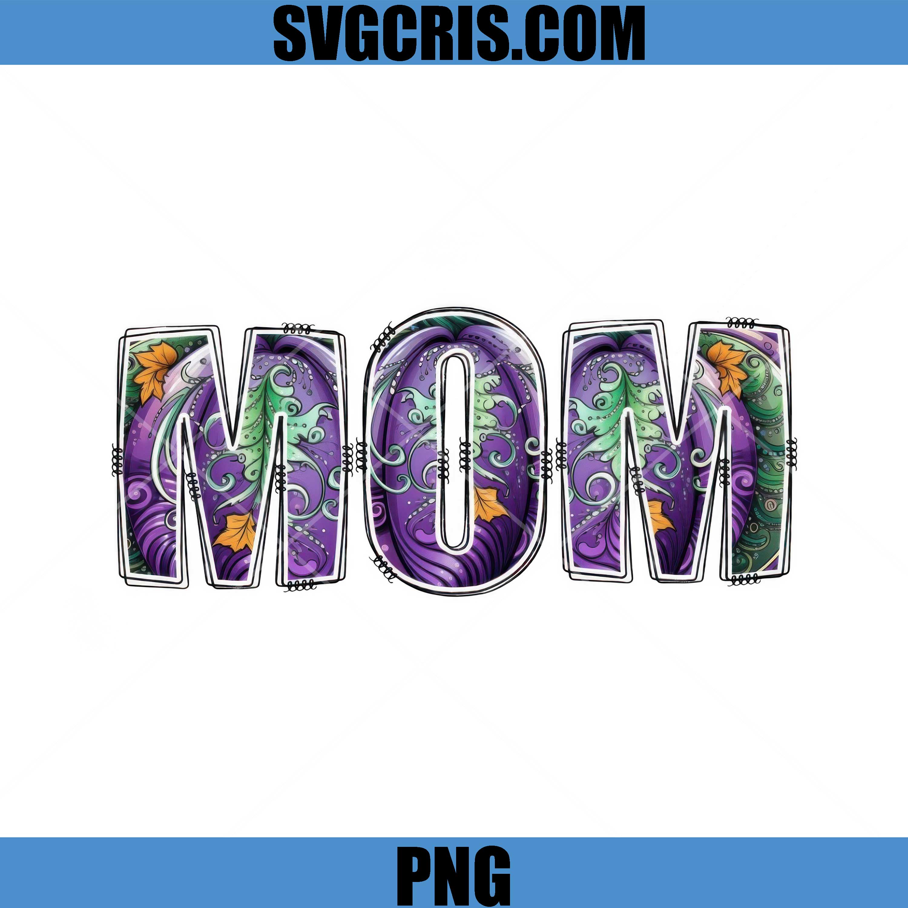 Mom Floral Swirl Letters Purple Green PNG, Cute Mom PNG