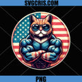 Muscular Cat With USA Flag PNG, Patriotic Strong Cat Art PNG