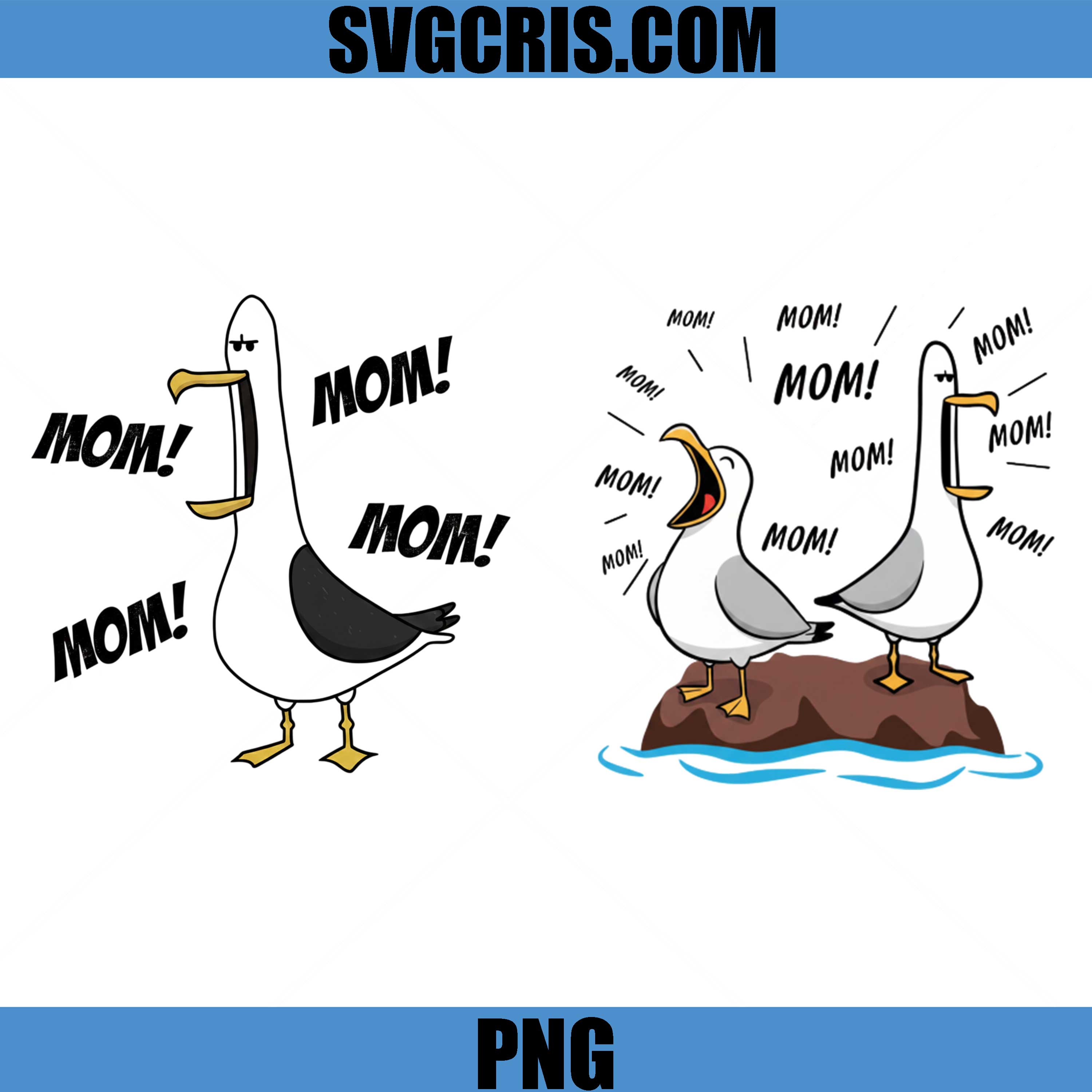 Mom Mom Cute Seagull PNG Bundle, Cartoon Seagull Mom Calling PNG