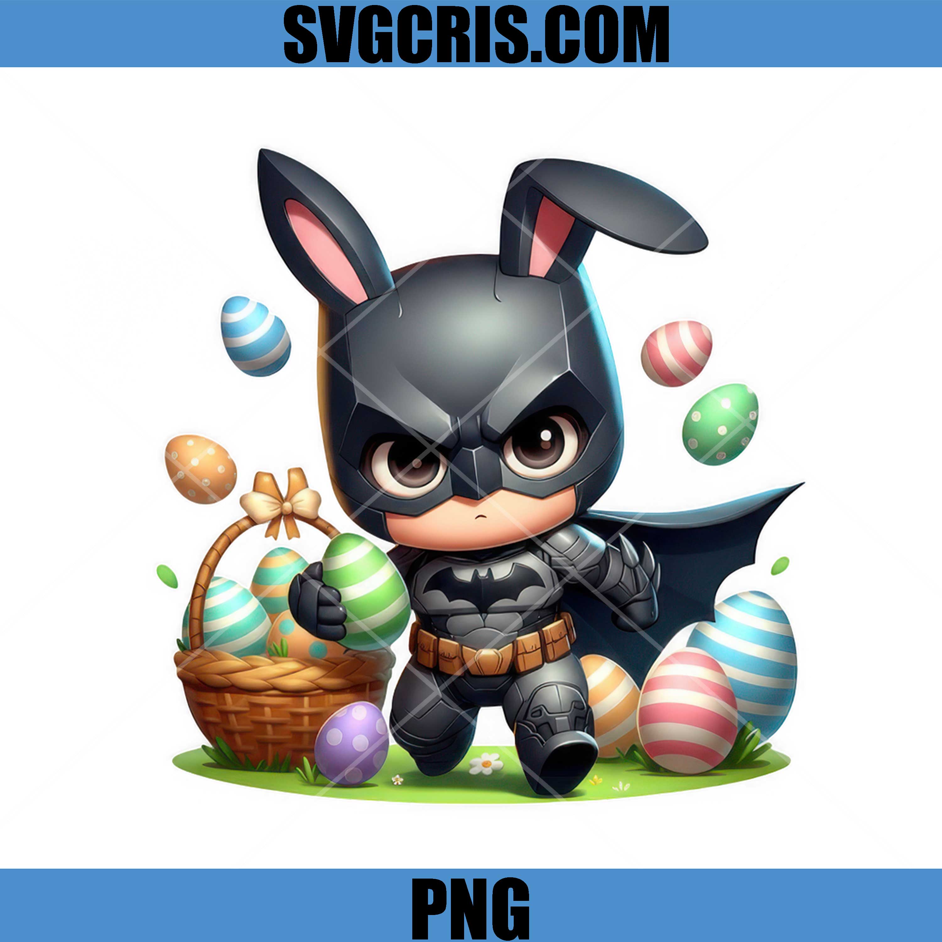 Batman Bunny Easter Eggs Basket PNG, Cute Hero Rabbit PNG