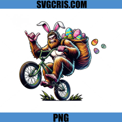 Bigfoot Easter Riding Bike With Eggs PNG, Sasquatch Bigfoot Easter PNG