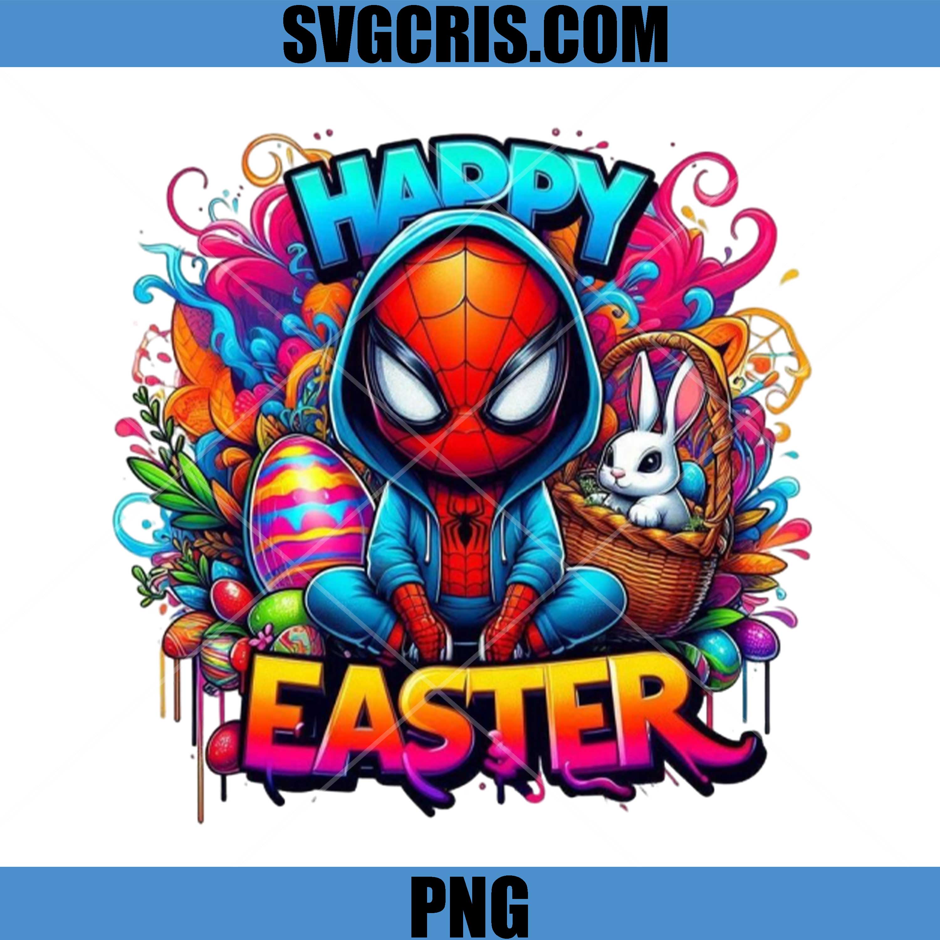 Happy Easter Spider Hero PNG, Cute Superhero Easter Bunny Eggs PNG
