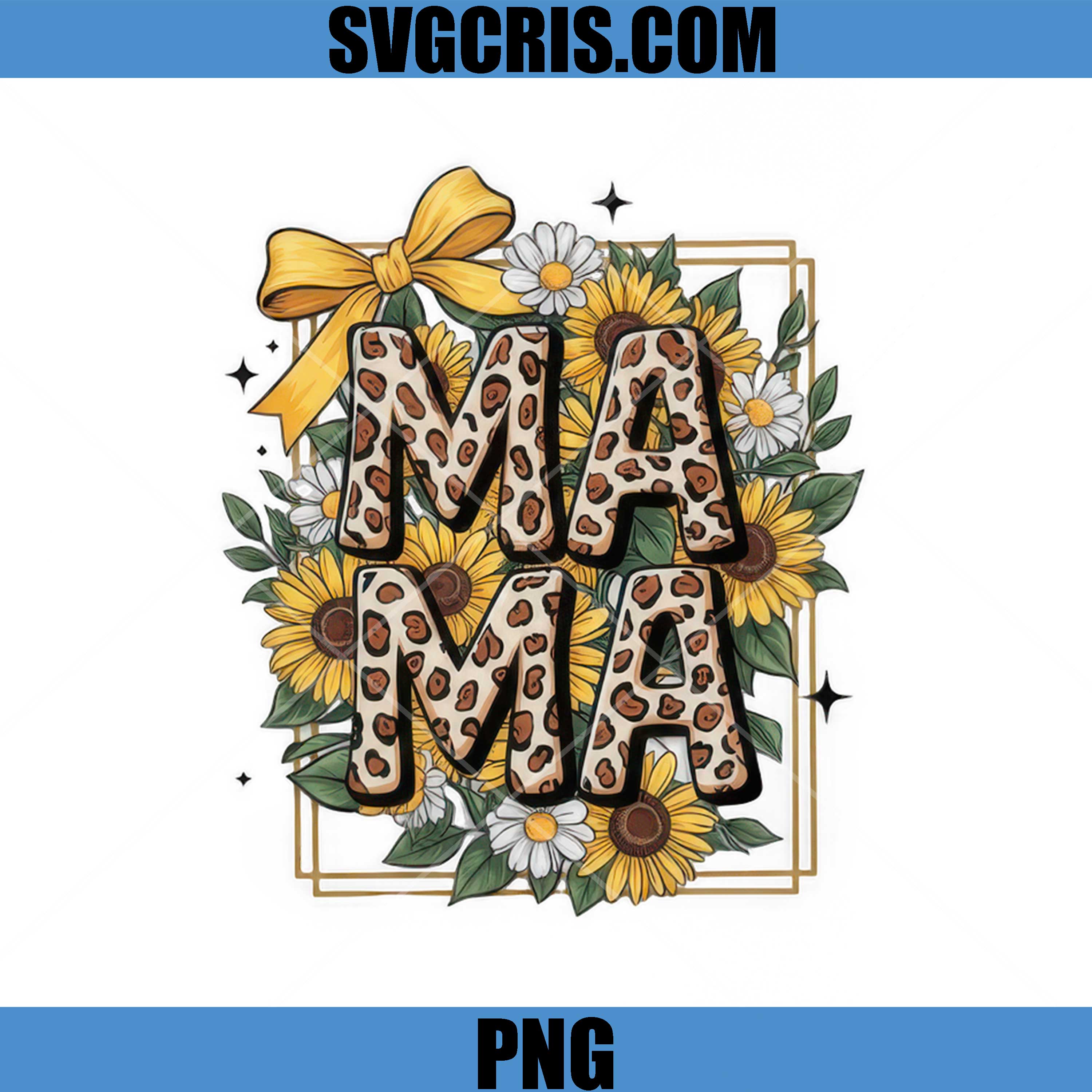 Mama Leopard Sunflower PNG, Floral Mama Bow PNG