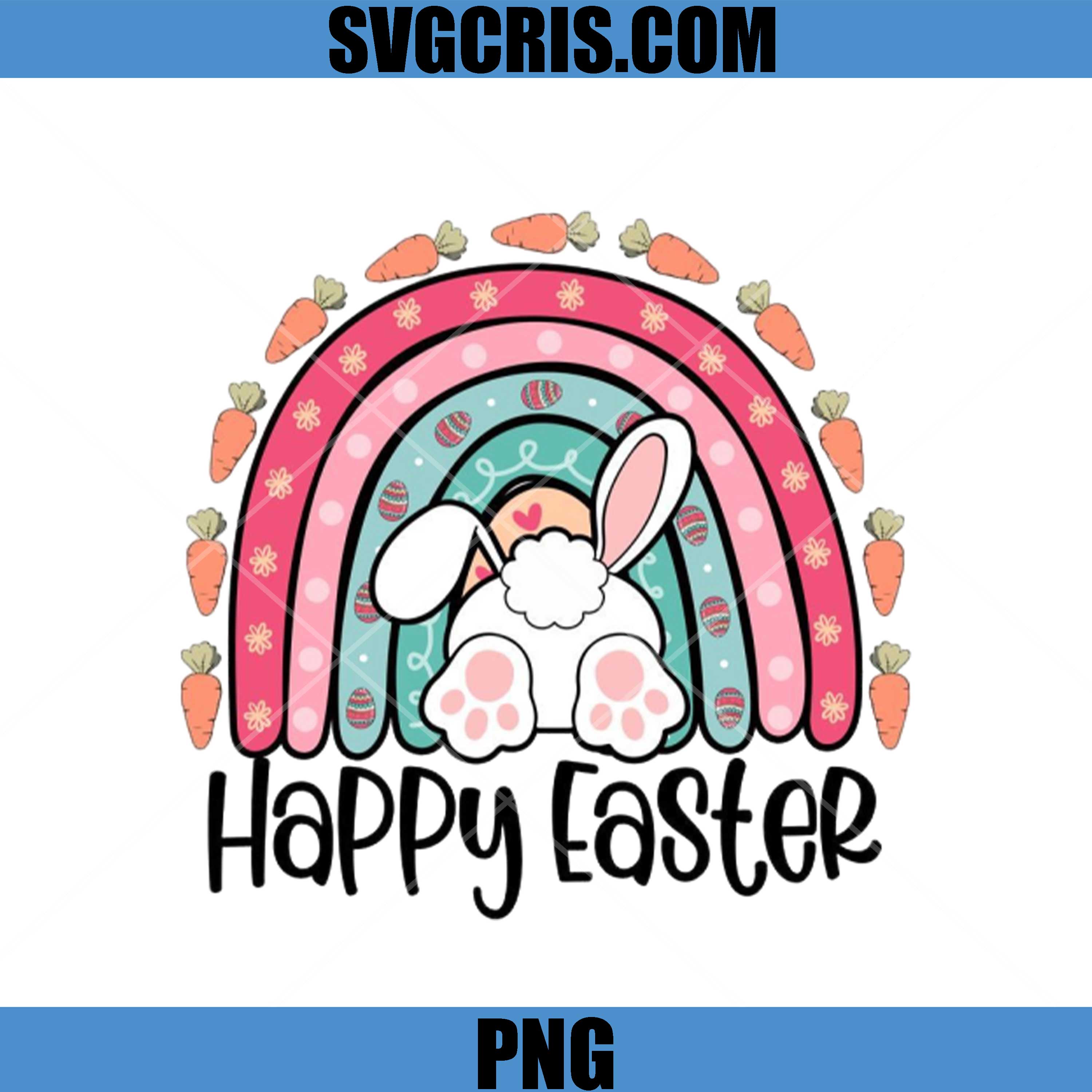 Happy Easter Bunny Rainbow Carrot Cute Design PNG, Easter Bunny Back View PNG