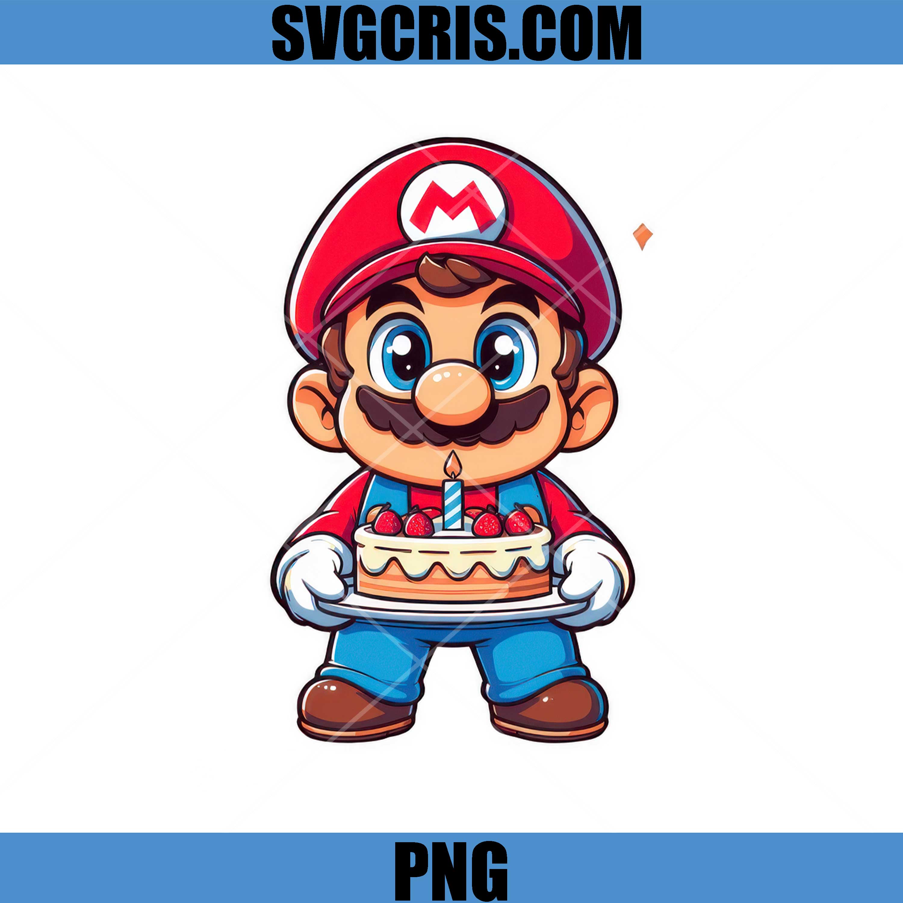 Mario Holding Birthday Cake PNG, Cute Mario Party Cake PNG