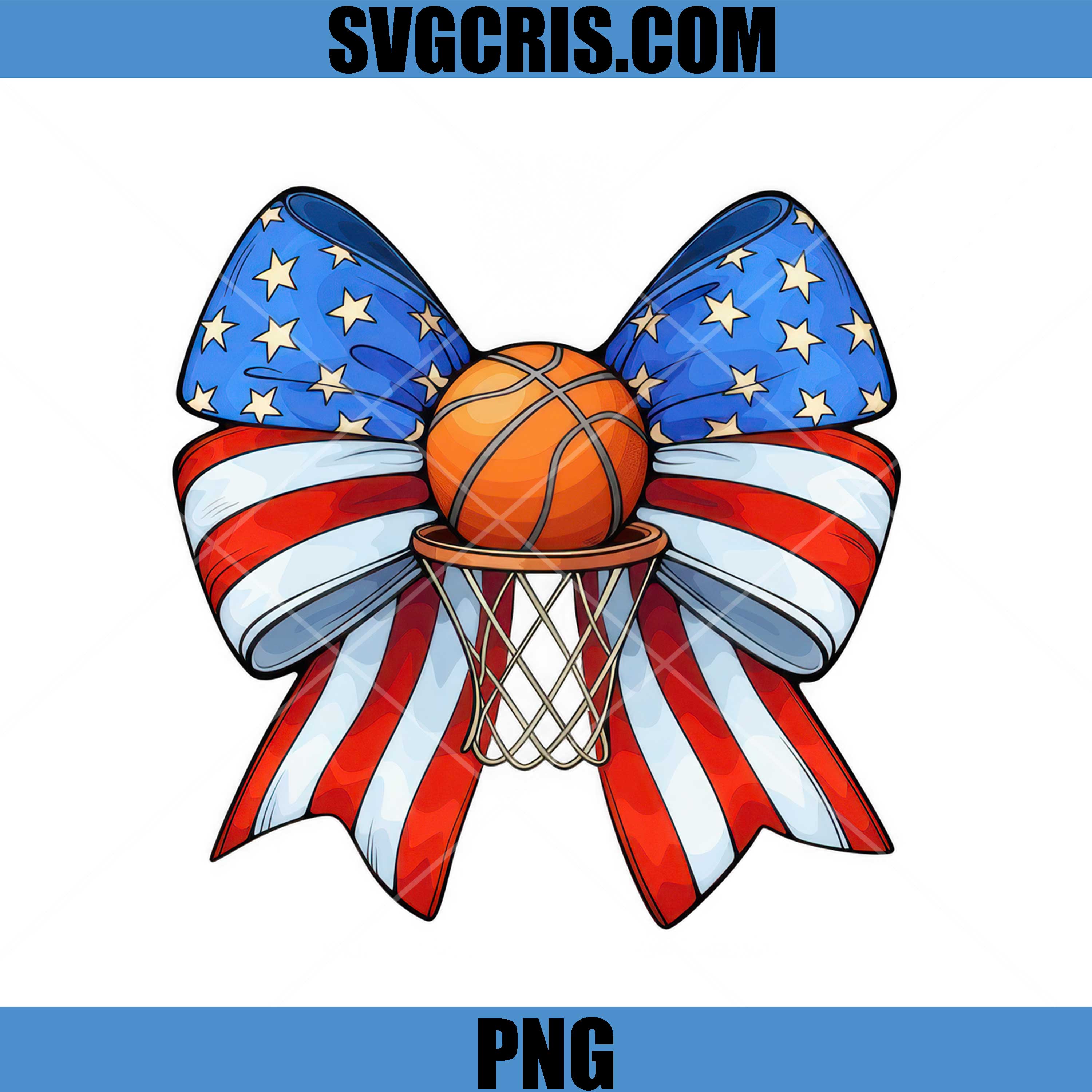 Basketball Hoop USA Bow PNG, American Flag Sports Design PNG