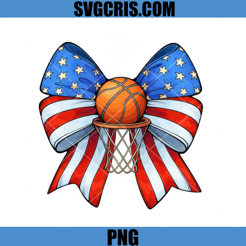 Basketball Hoop USA Bow PNG, American Flag Sports Design PNG