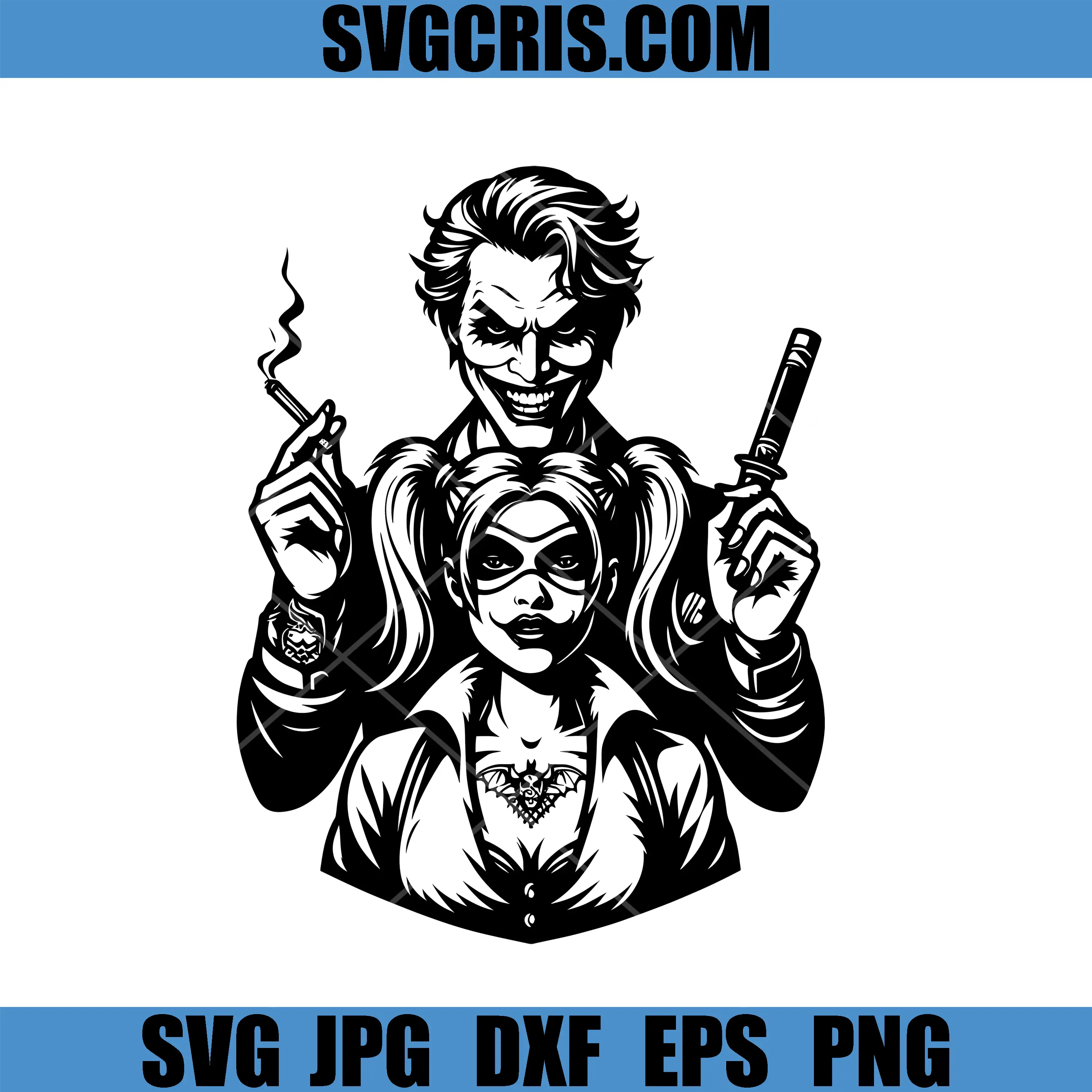 Joker With Harley Quinn SVG, Evil Couple Comic Style SVG