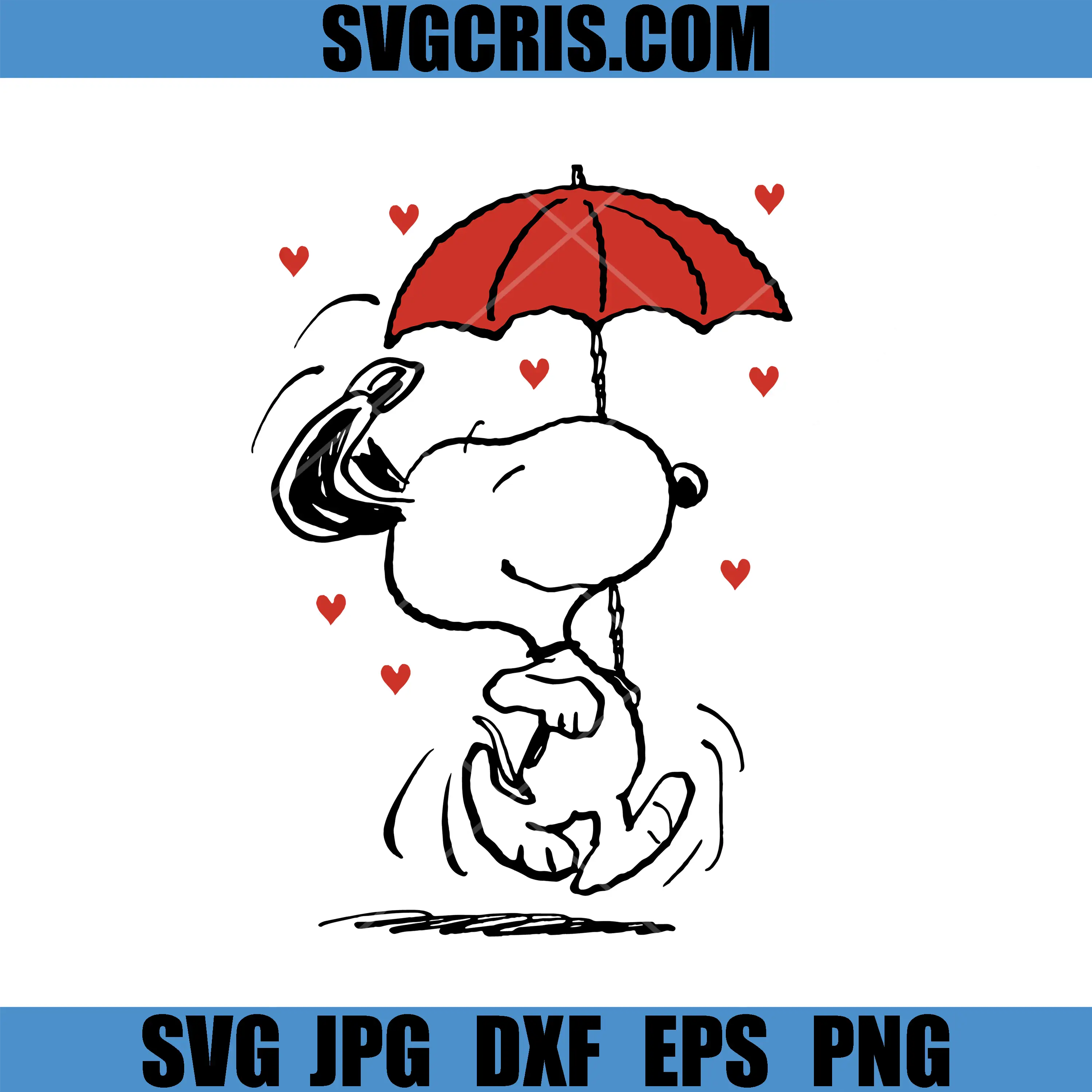 Snoopy Valentine SVG, Snoopy Red Umbrella Hearts SVG