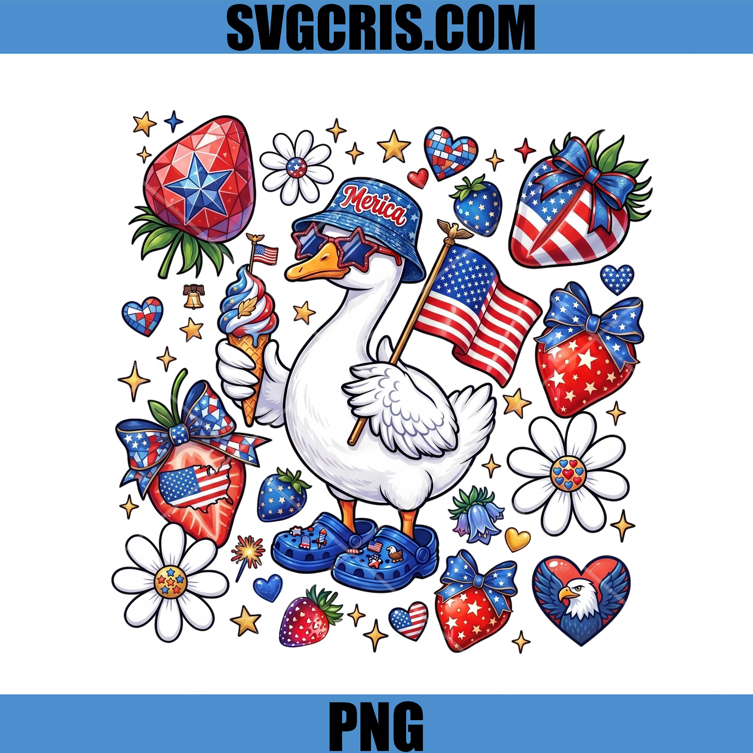 
Merica Goose With Ice Cream And Flag PNG, Fourth Of July PNG