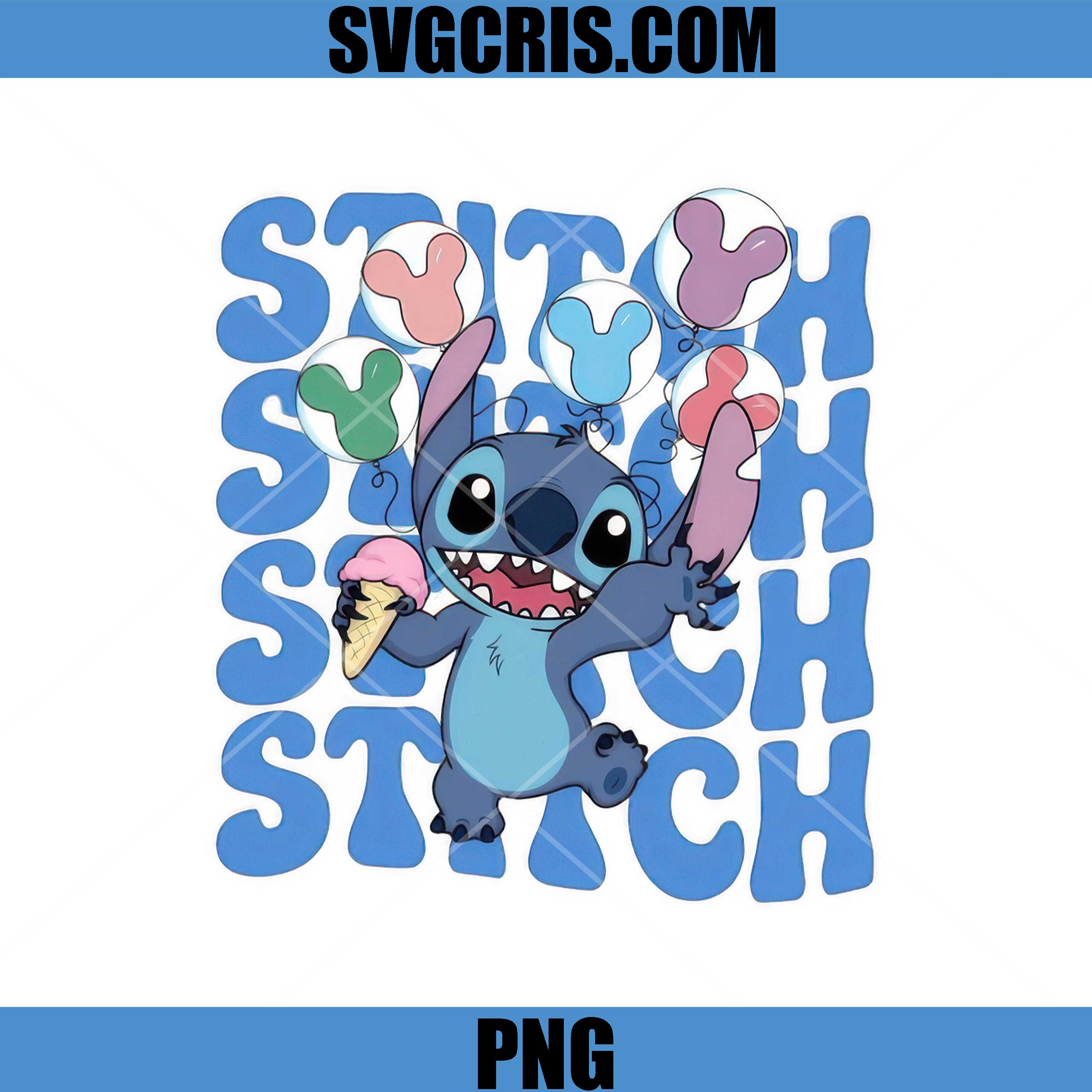 Stitch Eating Ice Cream PNG, Cute Balloons Party Stitch PNG