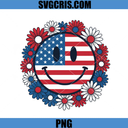 American Flag Smiley Face Flowers PNG, Patriotic Floral Smile PNG
