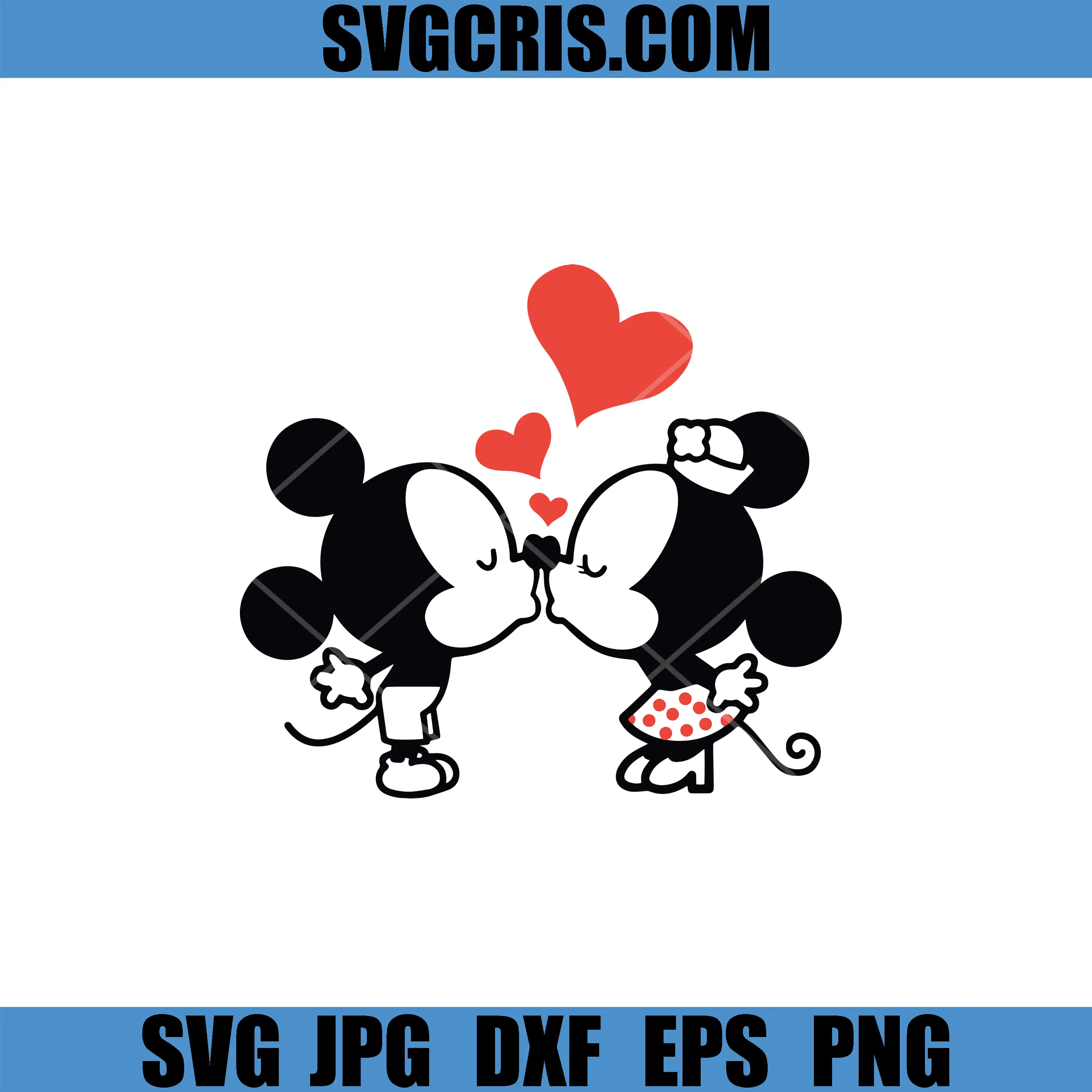 Cute Cartoon Mouse Couple Kissing SVG, Valentine Love Heart SVG