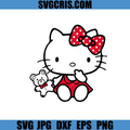 Hello Kitty Sitting With Teddy Bear SVG, Cute Sanrio Girl Art SVG