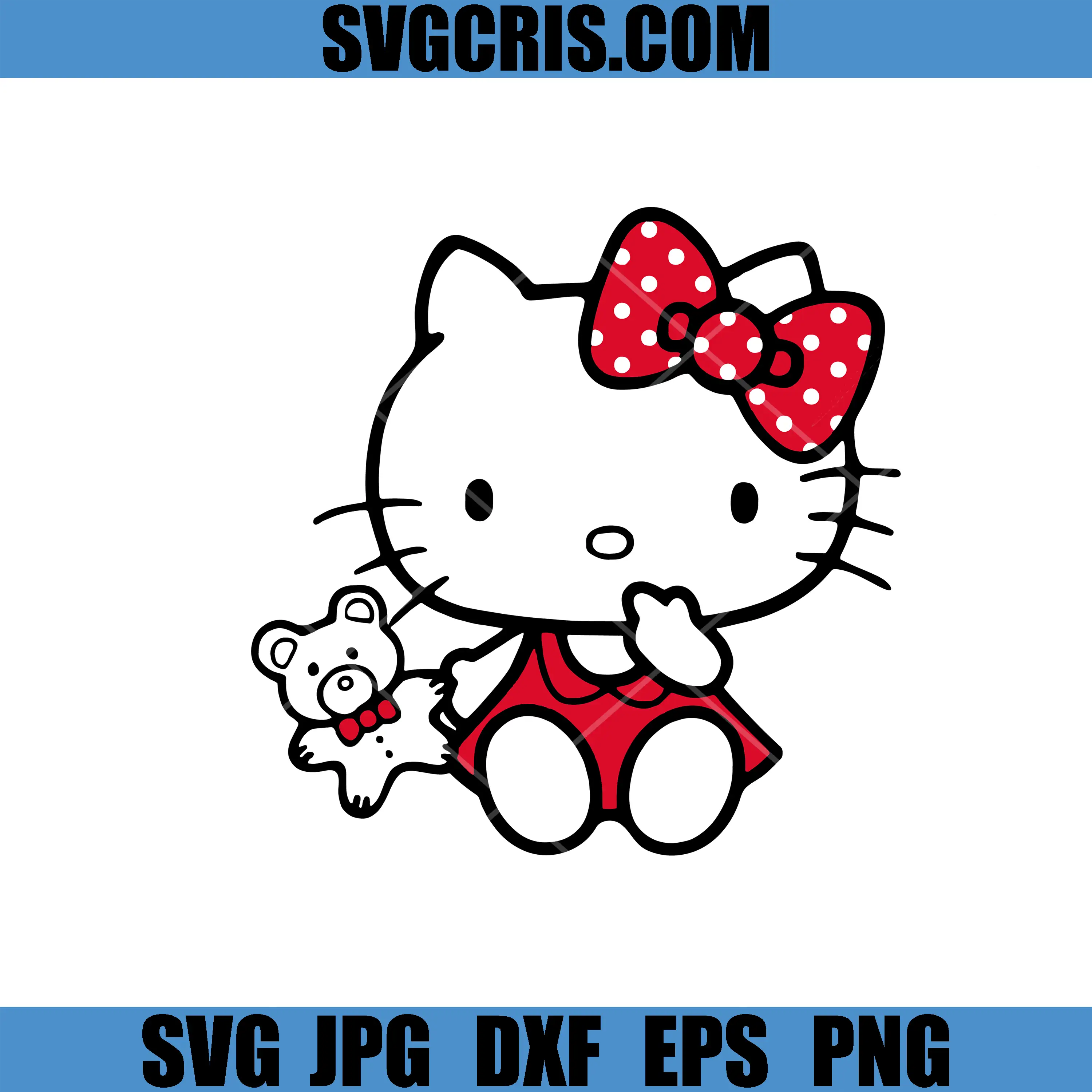 Hello Kitty Sitting With Teddy Bear SVG, Cute Sanrio Girl Art SVG