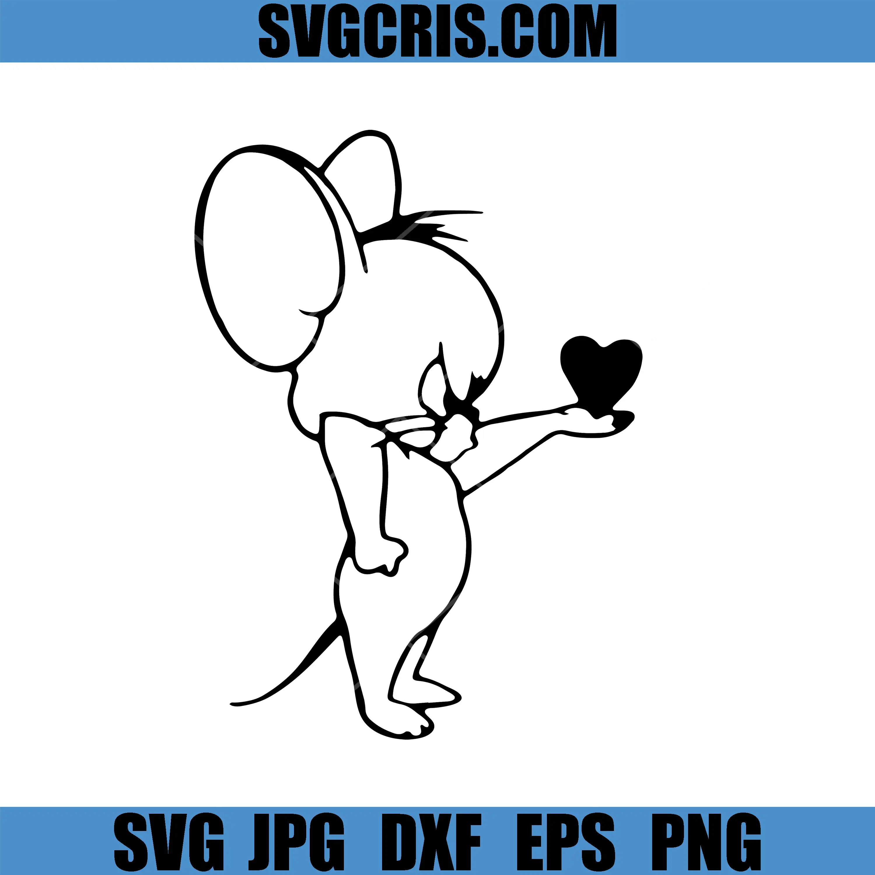 Jerry Cute Mouse Giving Heart SVG, Love Cartoon Line Art SVG