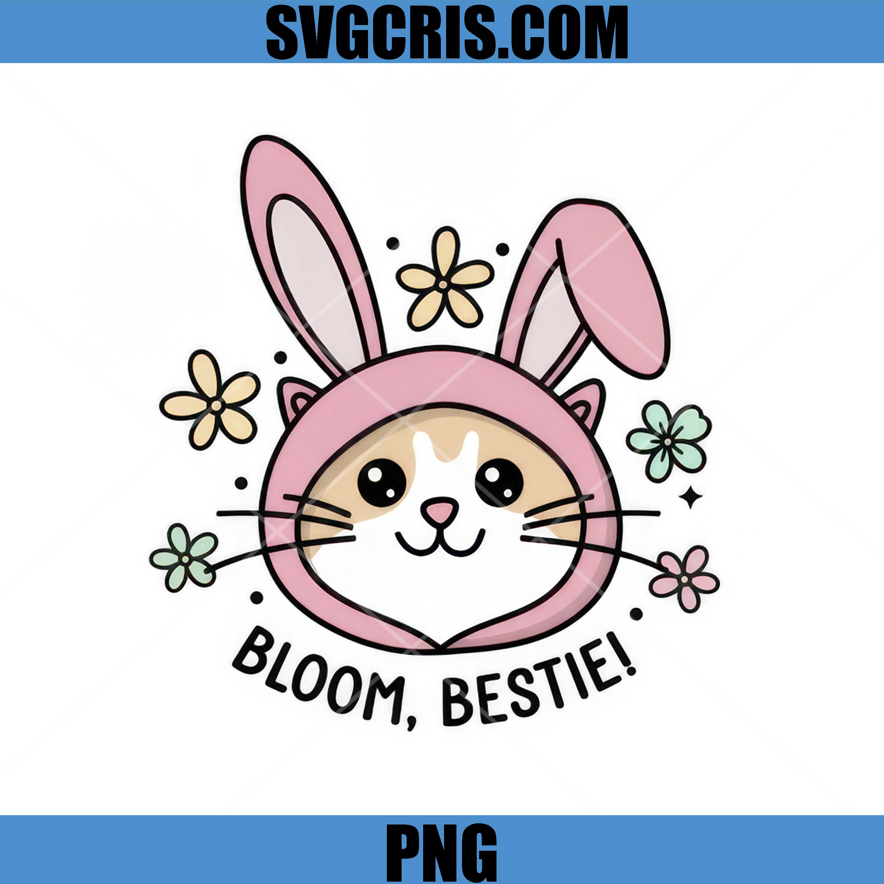 Cat Easter Bunny Ears Bloom Bestie PNG, Cute Kitten Cat Easter PNG