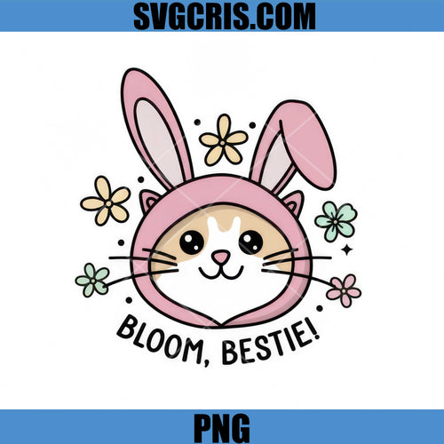 Cat Easter Bunny Ears Bloom Bestie PNG, Cute Kitten Cat Easter PNG