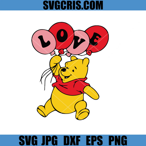 Cute Bear Love Balloons SVG, Valentine Heart Cartoon SVG, Valetine Day SVG