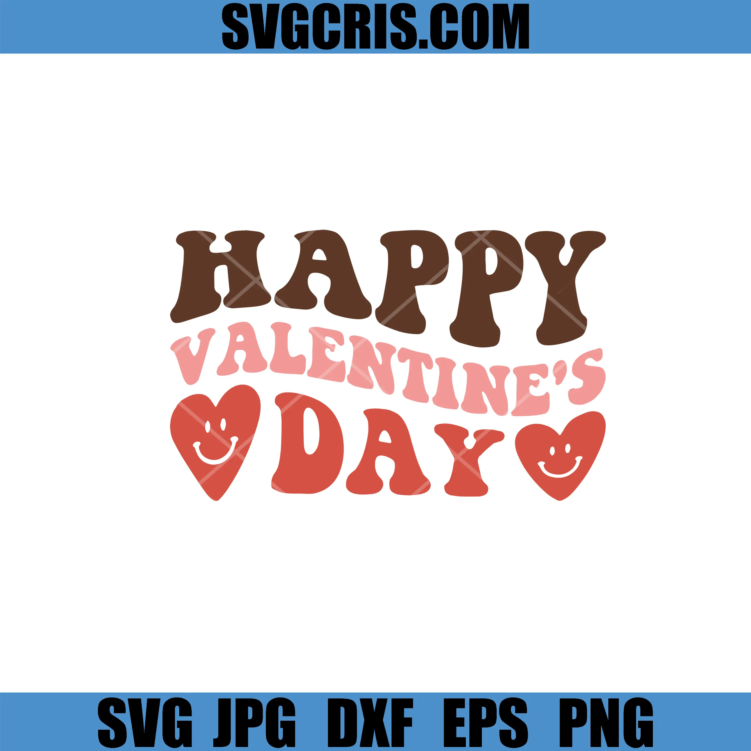 Happy Valentines Day Cute Lettering SVG, Retro Smiley Heart SVG