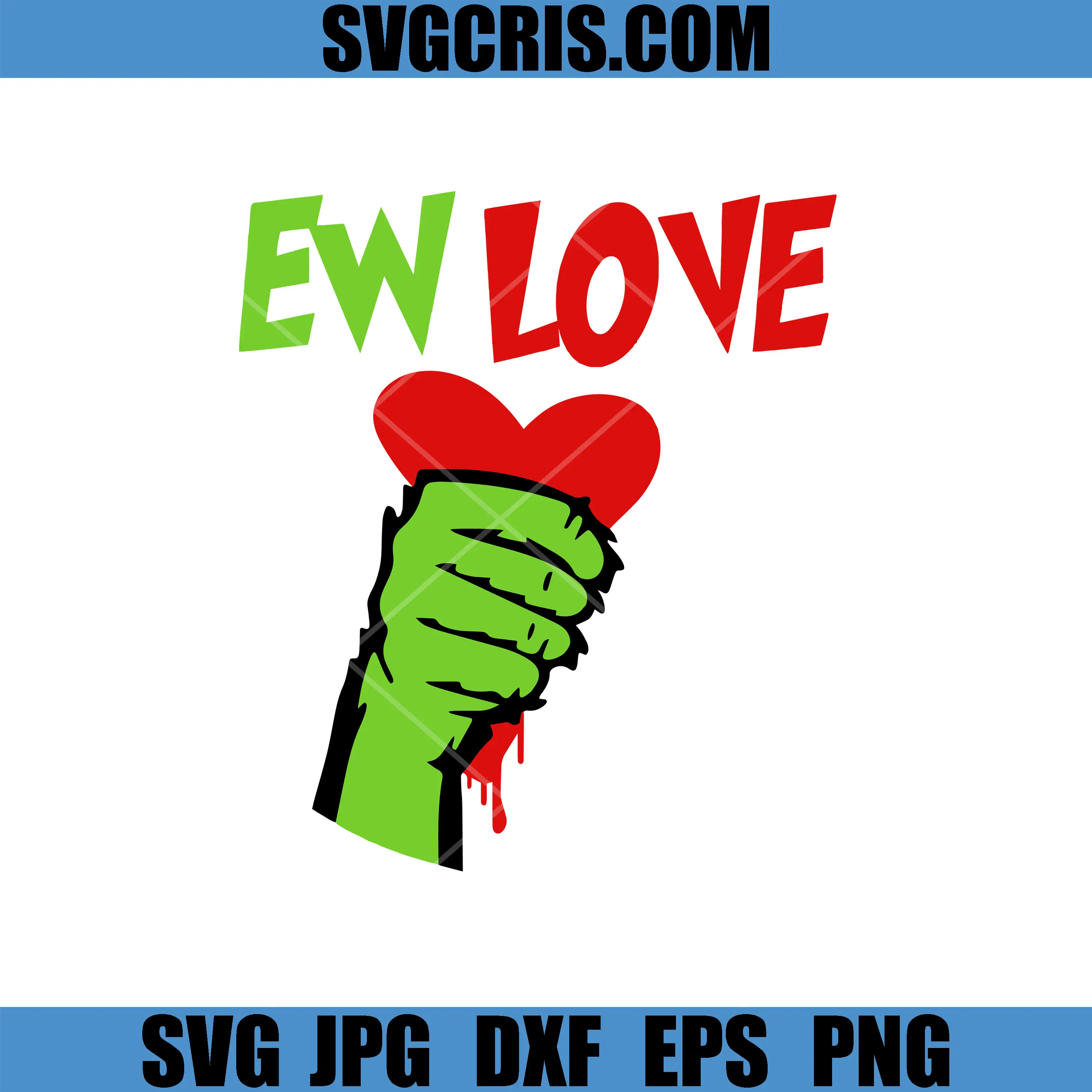 Ew Love Anti Valentine SVG, Green Zombie Hand Heart SVG