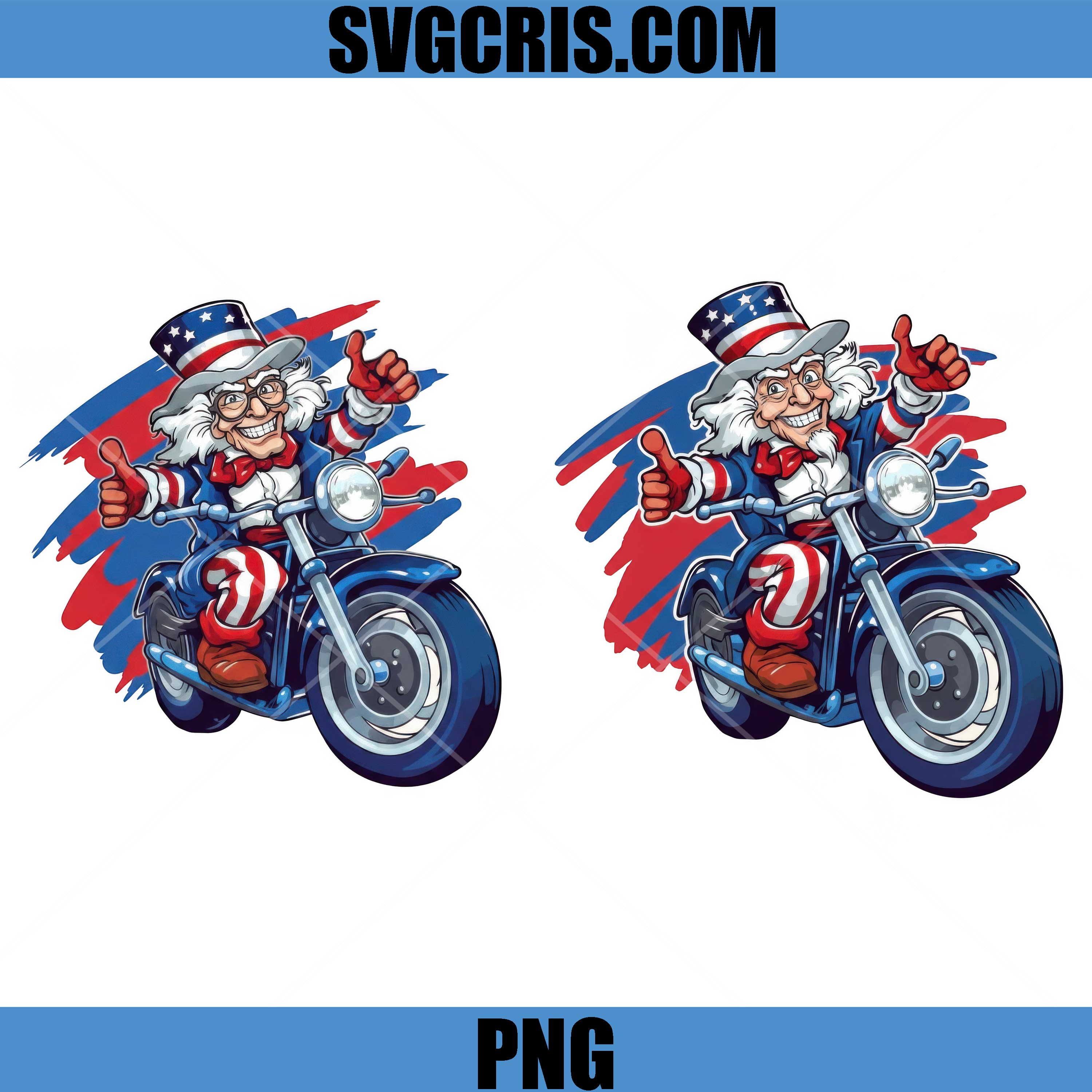 Uncle Sam Riding Motorcycle Bundle PNG, USA Biker PNG, 4th Of July Sam PNG