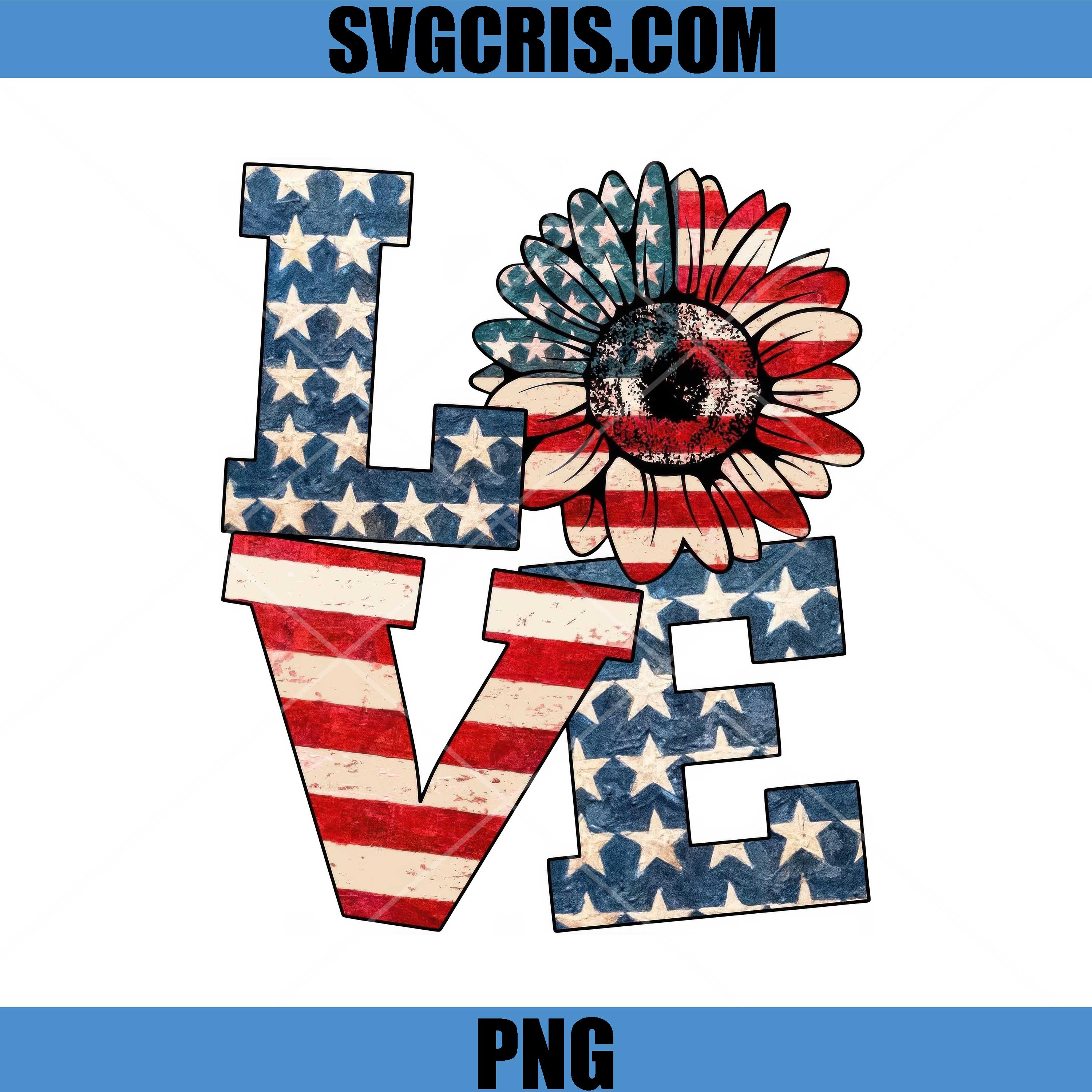 USA Flag Love Sunflower Design PNG, Patriotic Love PNG