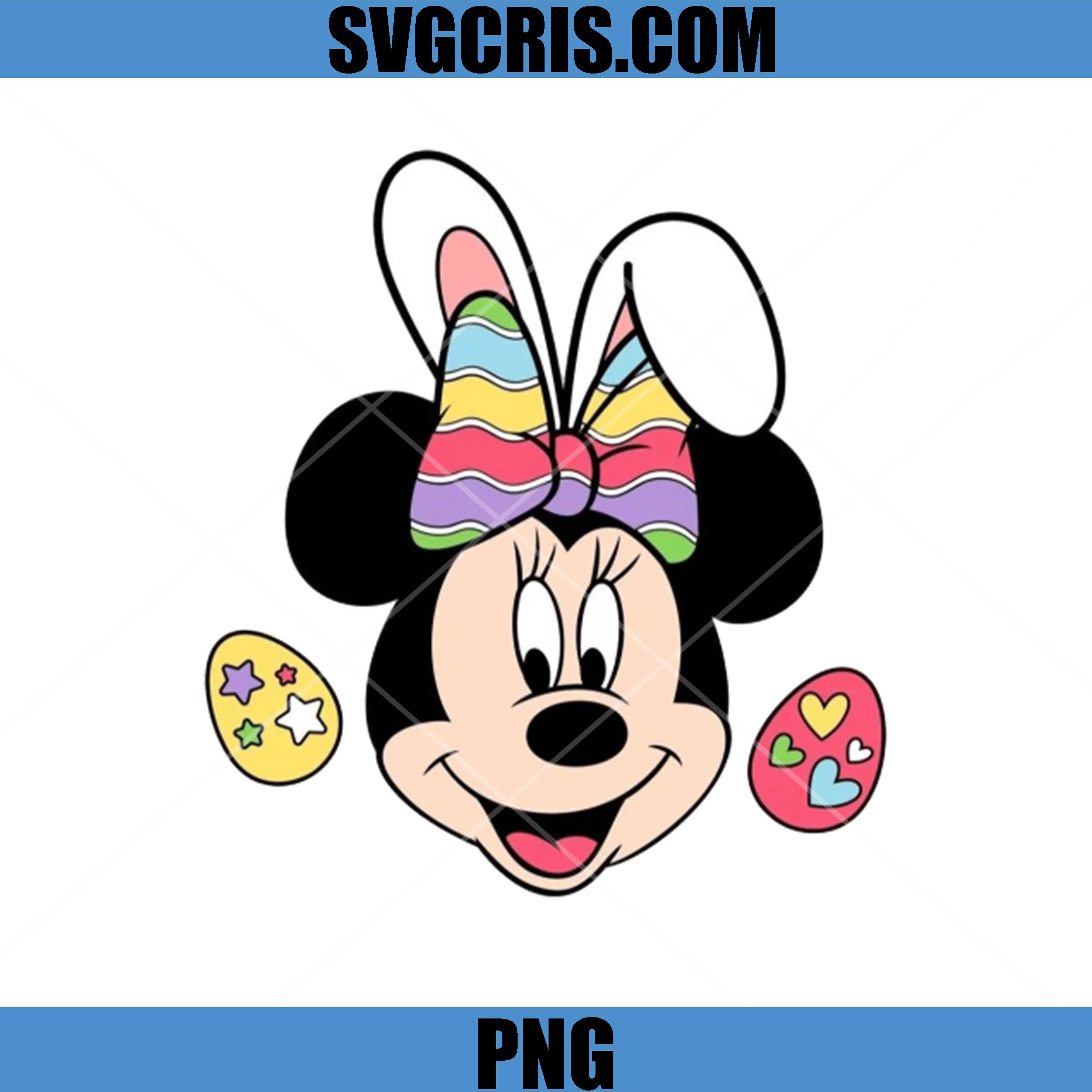 Minnie Mouse Easter Bunny Ears With Colorful Eggs PNG, Cute Minnie Easter PNG