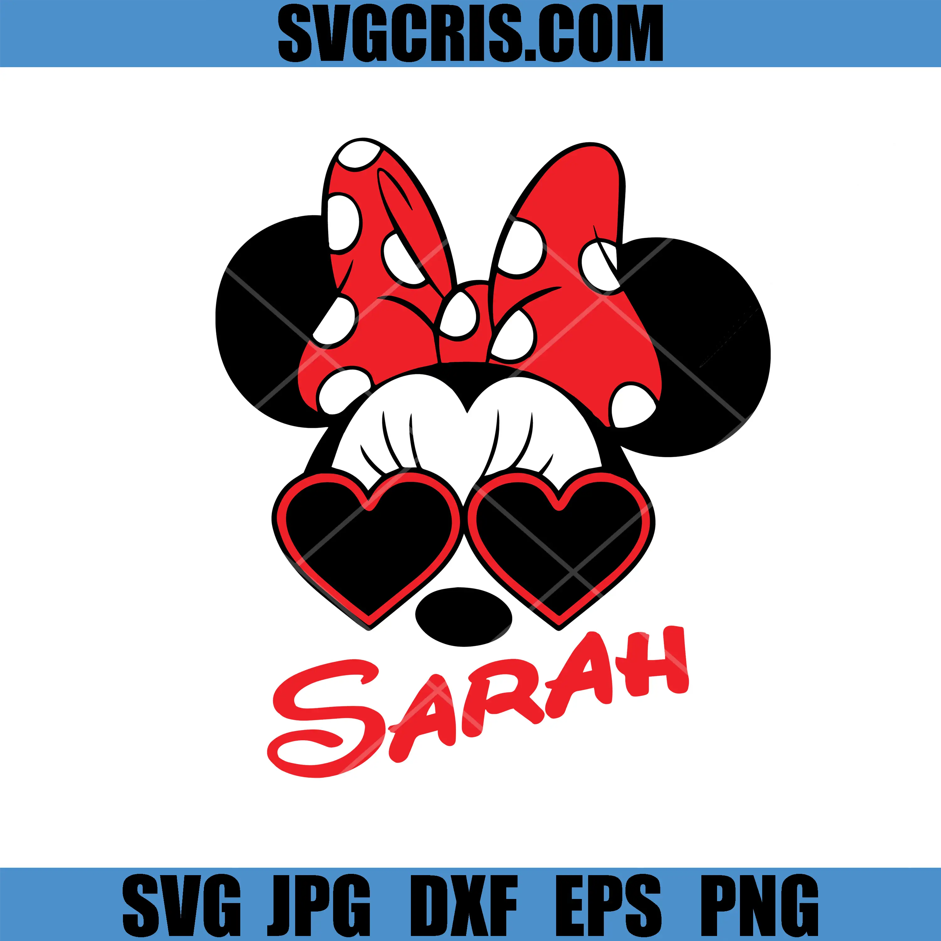Valentine Minnie Face SVG, Sarah Personalized Name SVG