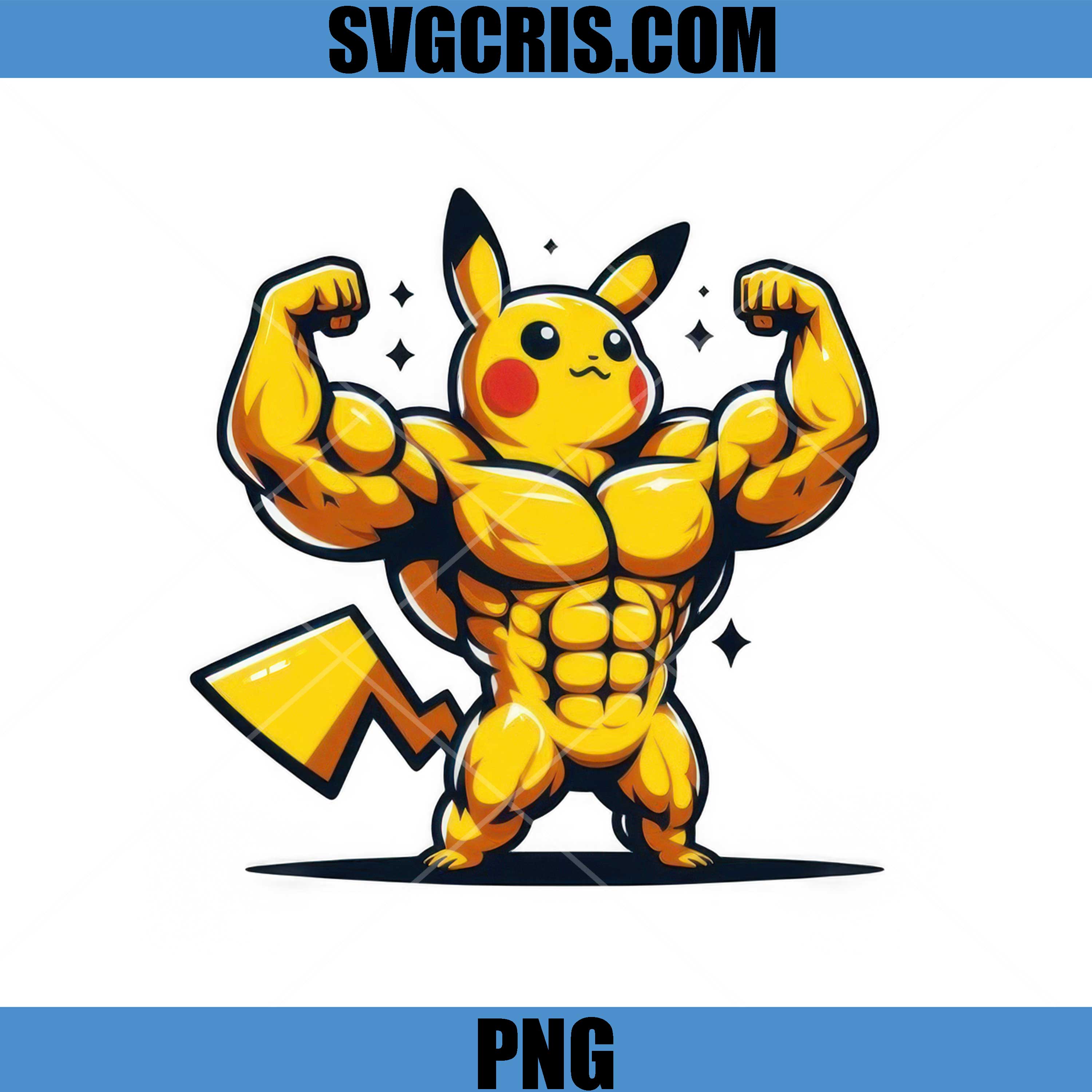 Muscular Pikachu Flexing Pose PNG, Pikachu Electric Power Strong PNG