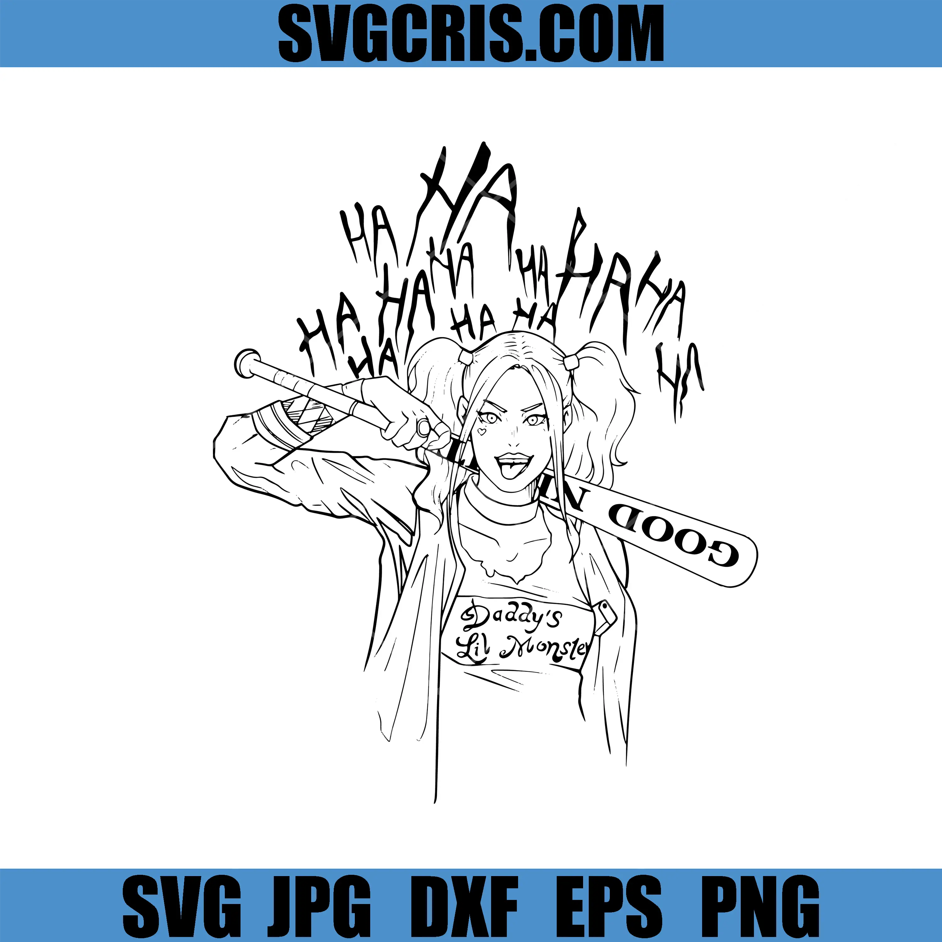 Harley Quinn Face SVG, Psycho Comic Girl Drawing SVG