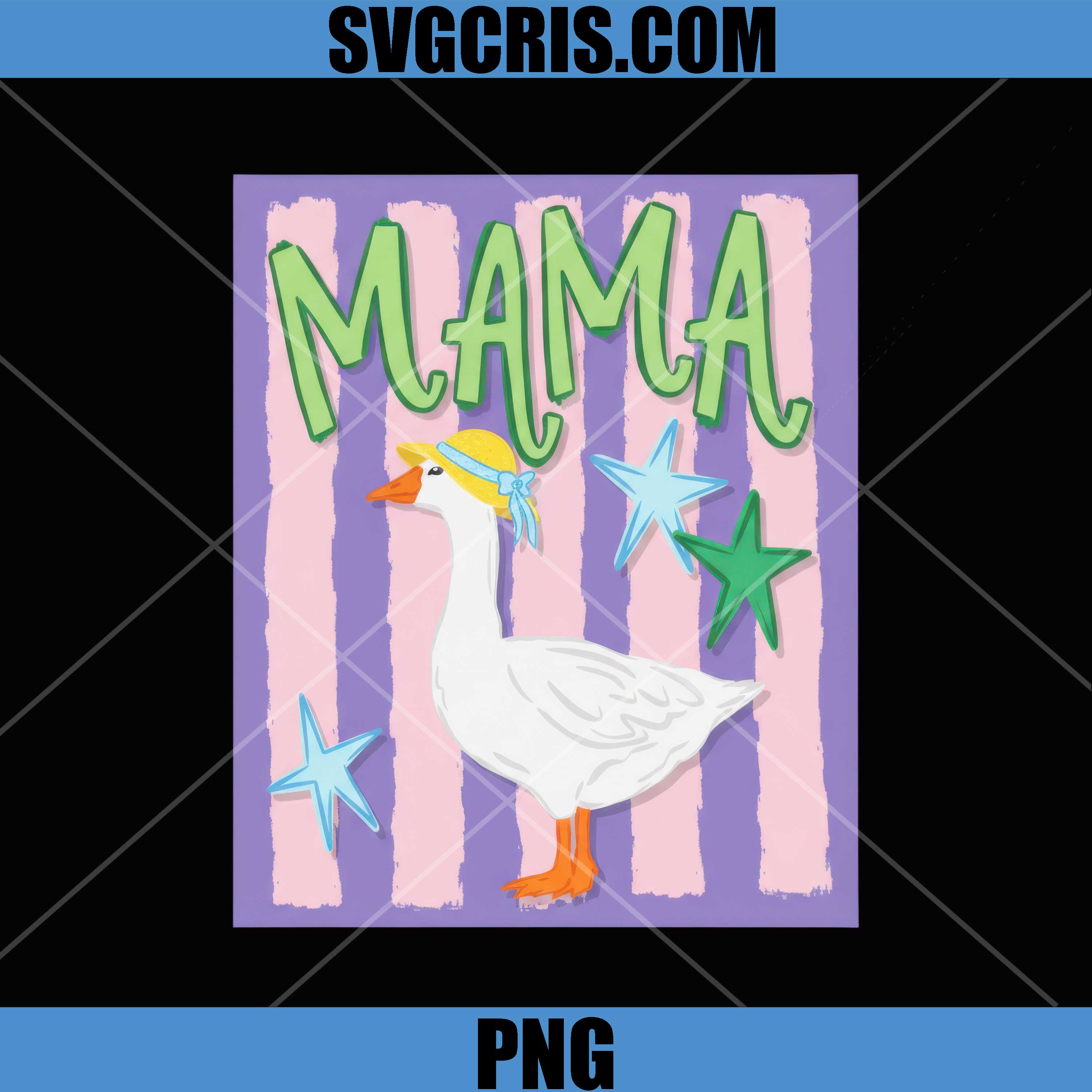 Mama Goose With Hat Cute Stars Design PNG, Vintage Mama Duck PNG