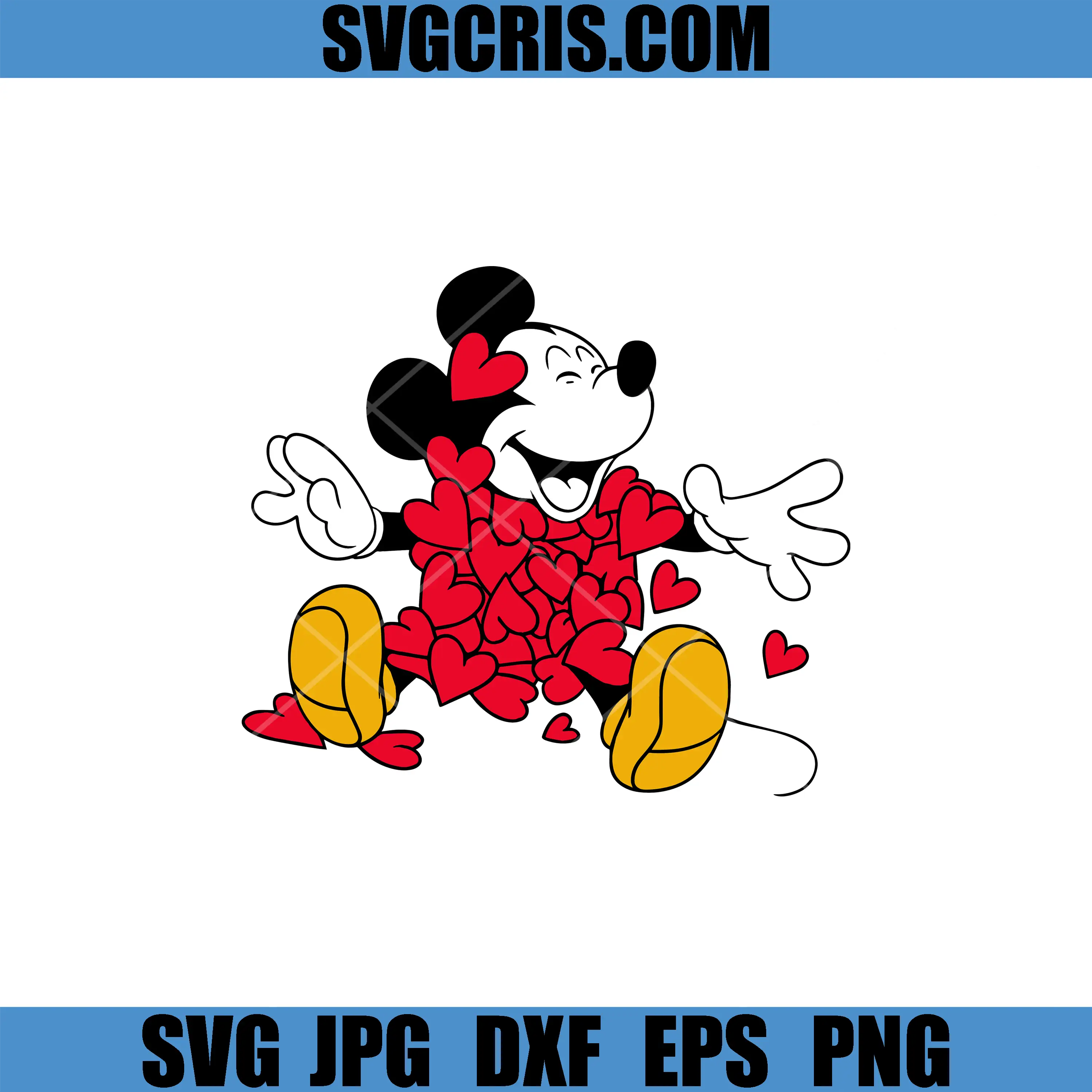 Cute Mickey Mouse Love Hearts SVG, Cartoon Valentine Character Art SVG
