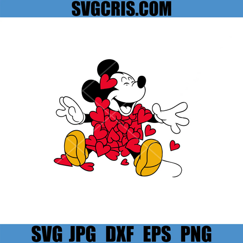 Cute Mickey Mouse Love Hearts SVG, Cartoon Valentine Character Art SVG