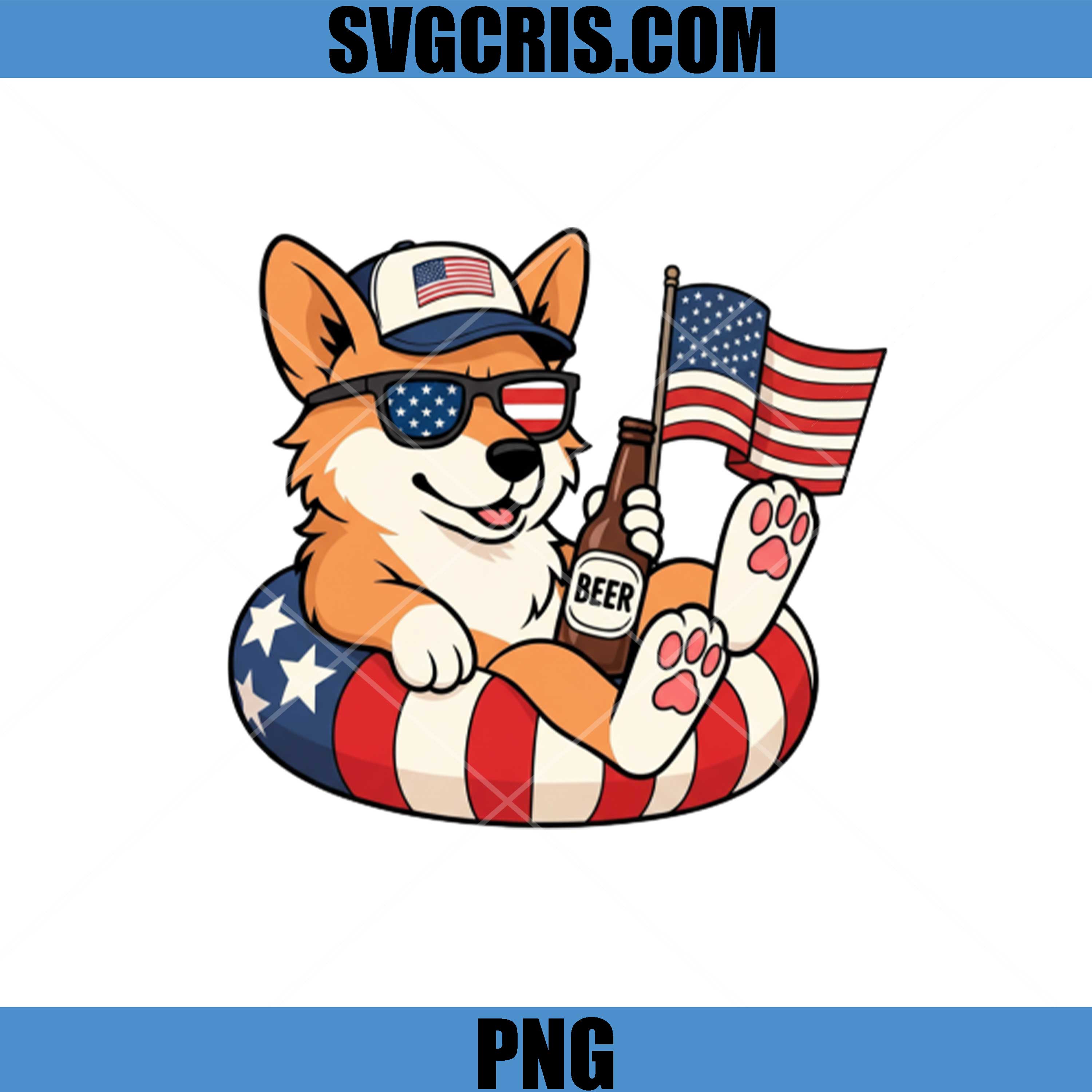 Cute American Corgi Beer Patriotic Float PNG, USA Flag Dog PNG