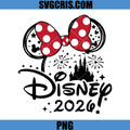 Disney Bow Castle Fireworks Design PNG, Disney 2026 Text PNG