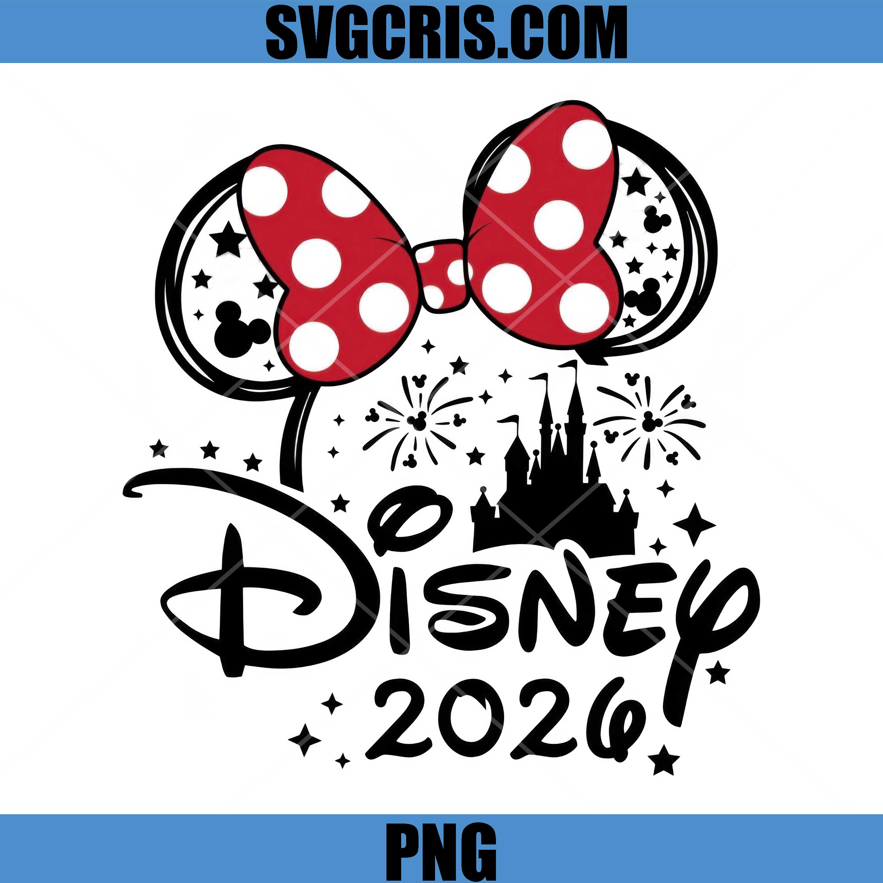 Disney Bow Castle Fireworks Design PNG, Disney 2026 Text PNG