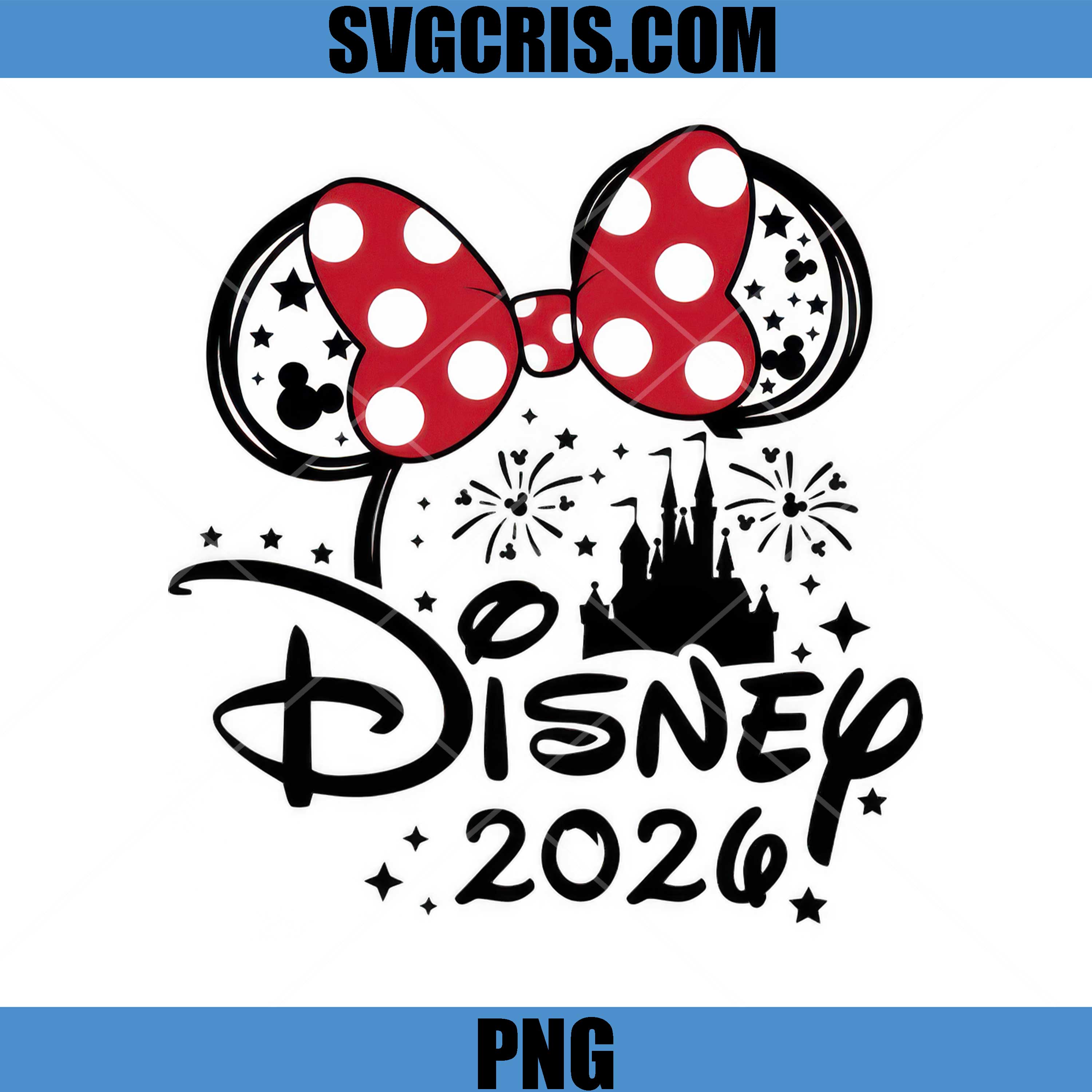 Disney 2026 Minnie Ears PNG, Cute Bow Castle Art PNG