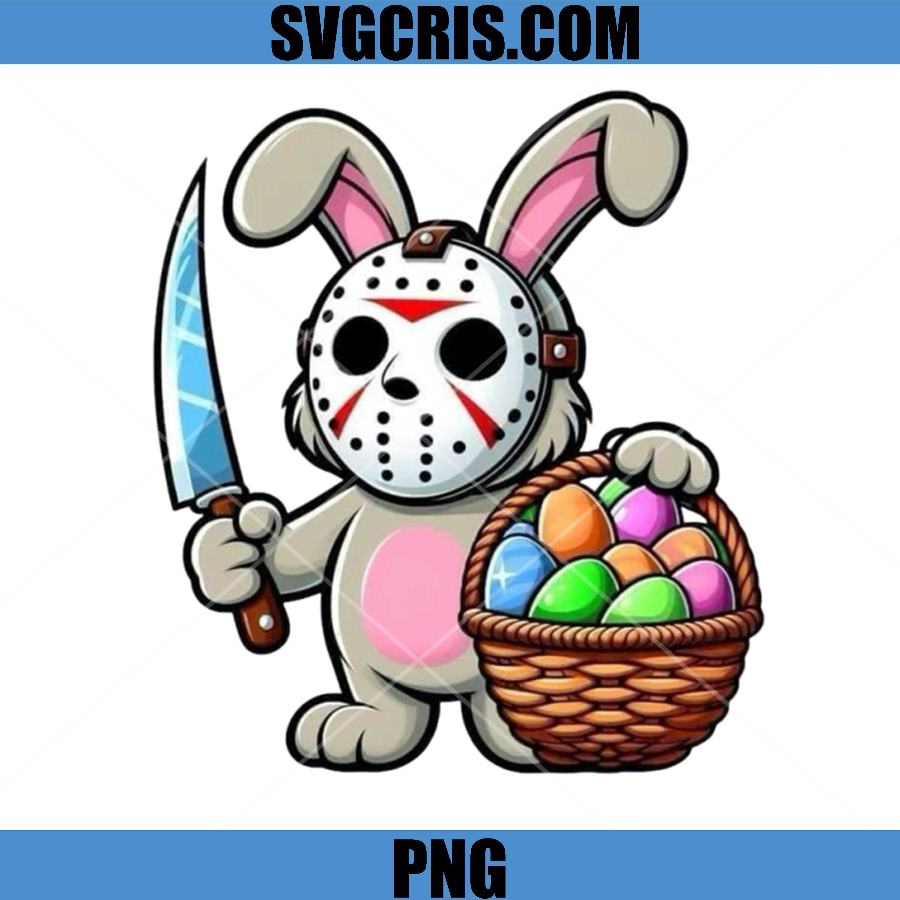 Horror Bunny With Knife PNG, Easter Bunny Jason Mask Eggs PNG
