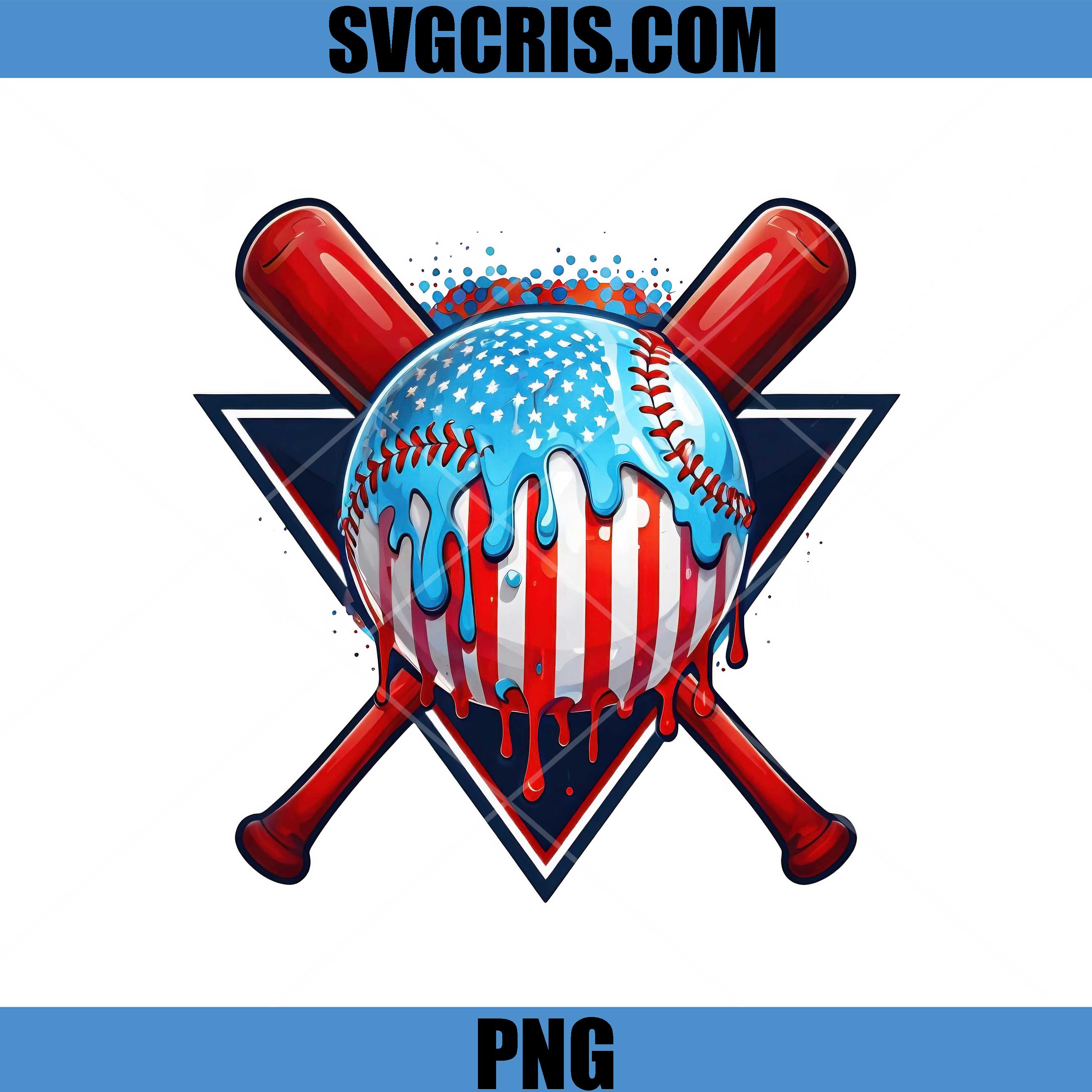 American Flag Drip Baseball Art PNG, Crossed Bats USA PNG
