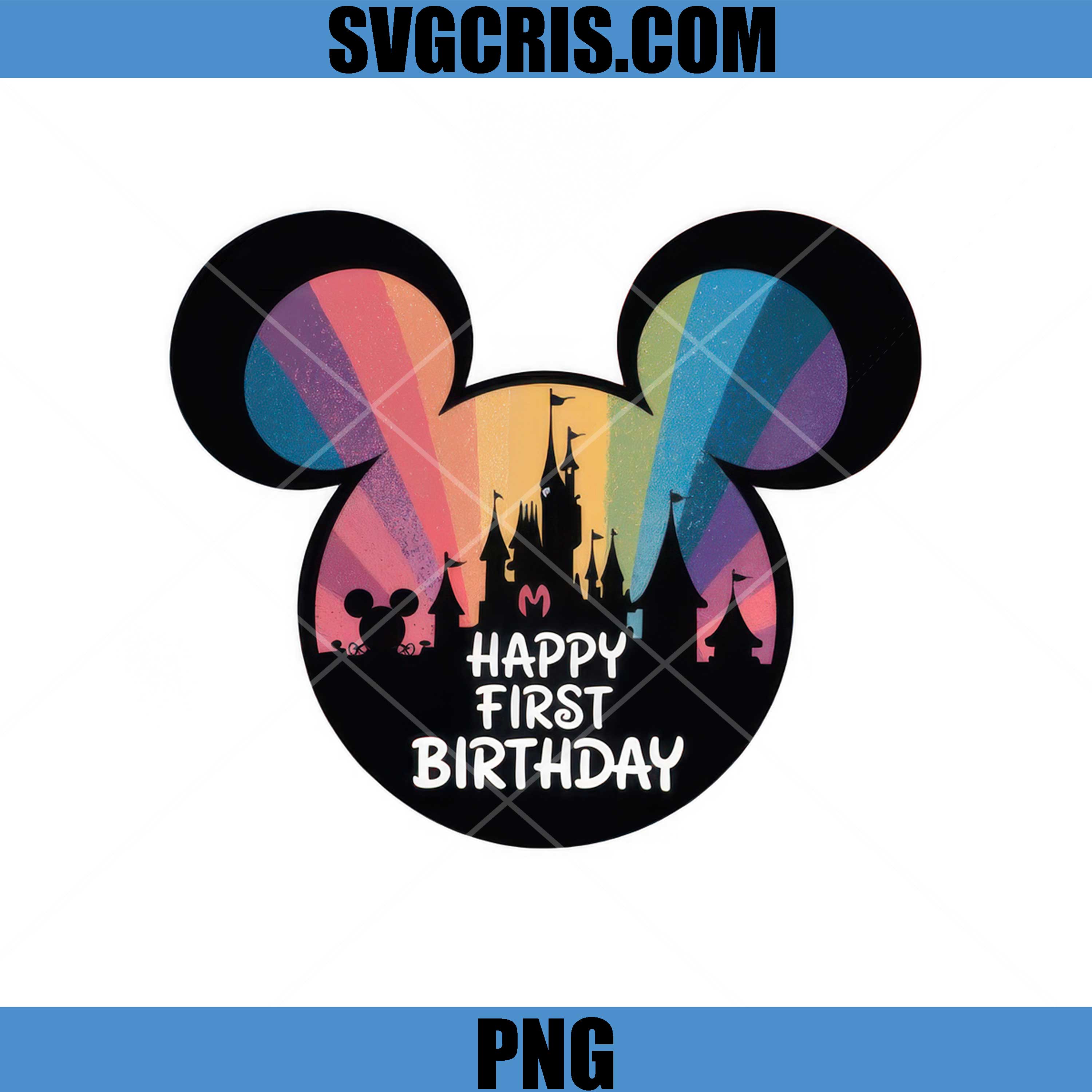 Disney Happy First Birthday PNG, Mickey Castle Design PNG