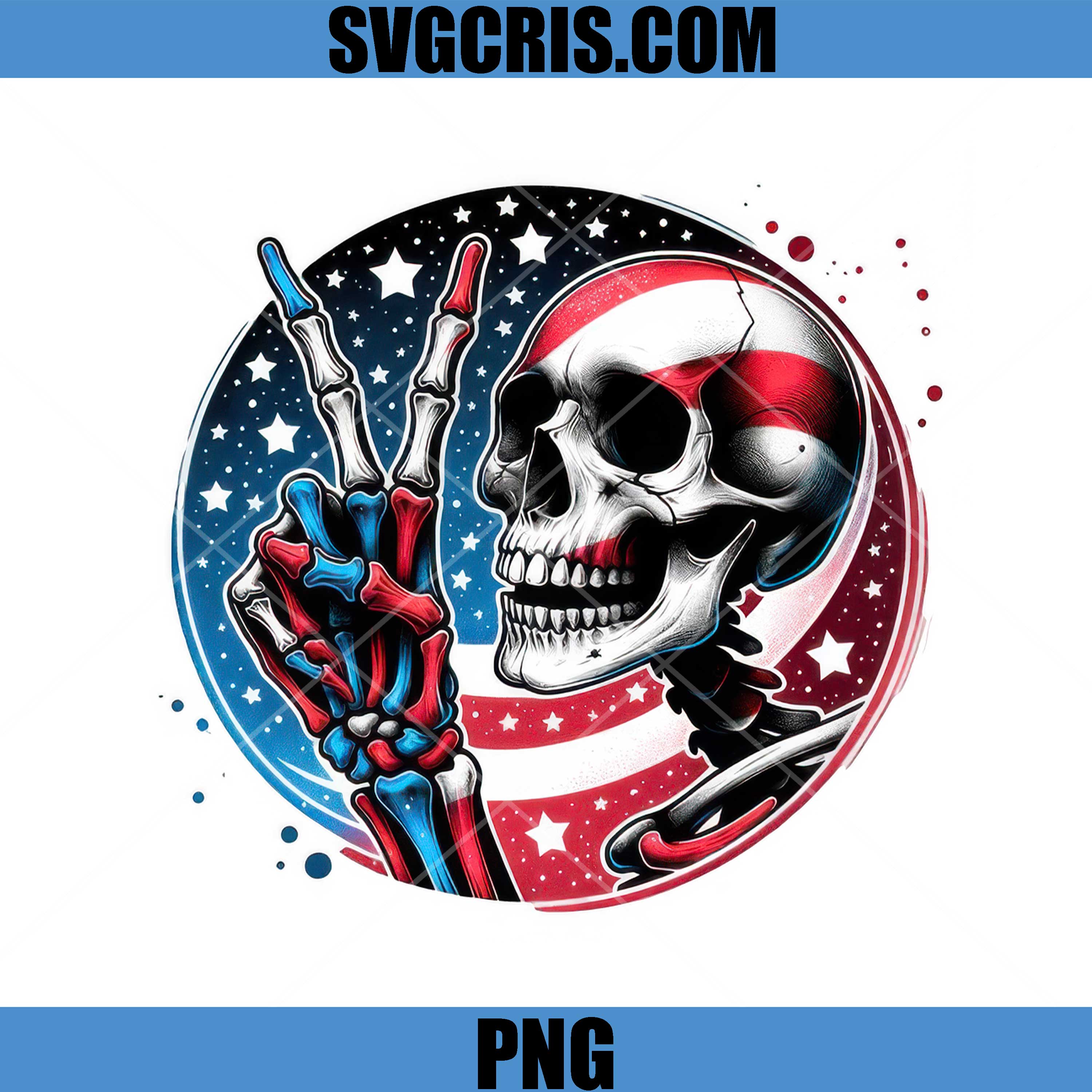 Skull Peace Sign American Flag PNG, Patriotic Skeleton Hand PNG