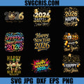 Happy New Year 2026 Party PNG Bundle, Gold Balloons Fireworks Art PNG