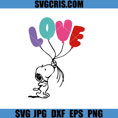 Cute Dog Holding Love Balloons SVG, Cartoon Puppy With Love SVG