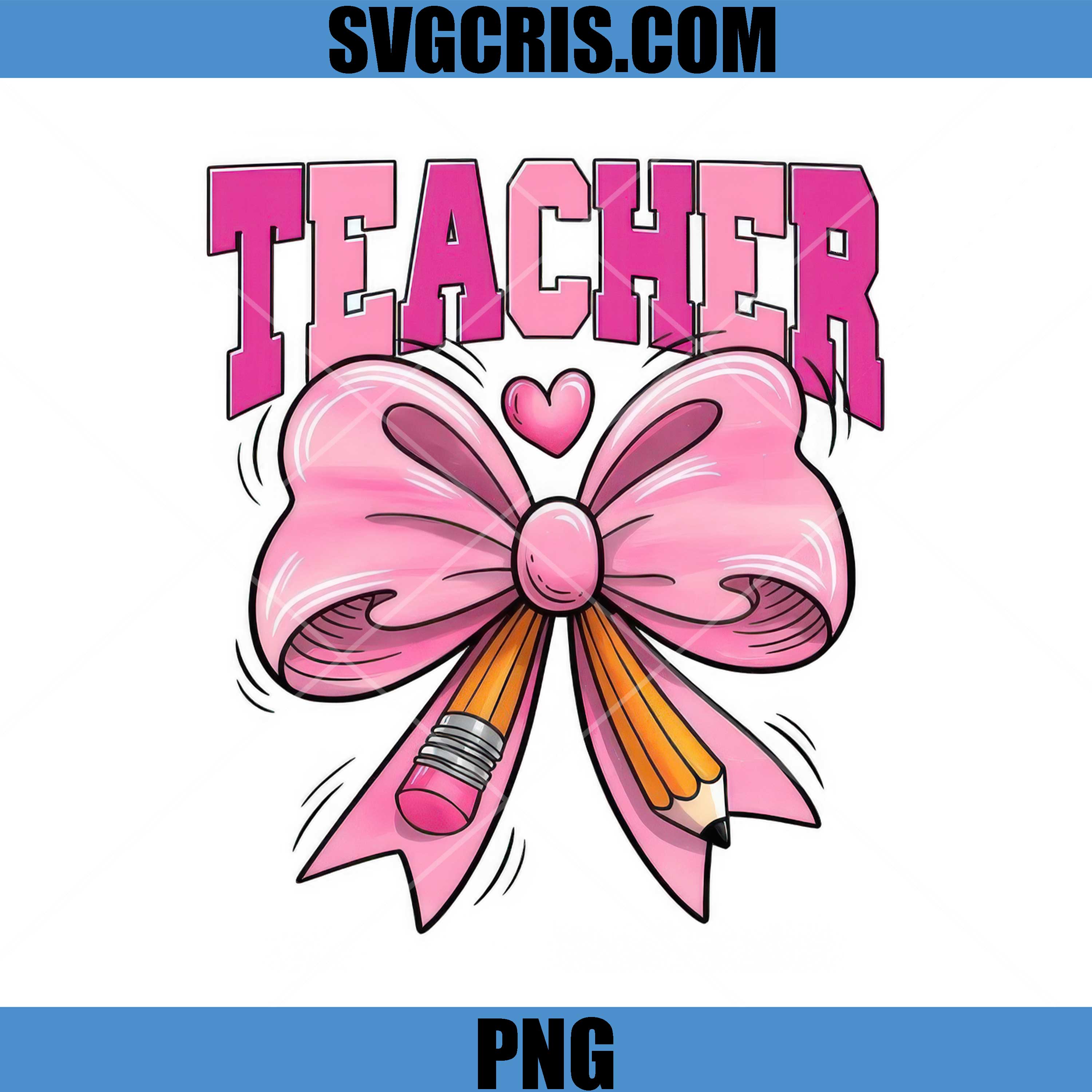 Teacher Pink Bow Pencil Cute PNG, Teacher Bow PNG