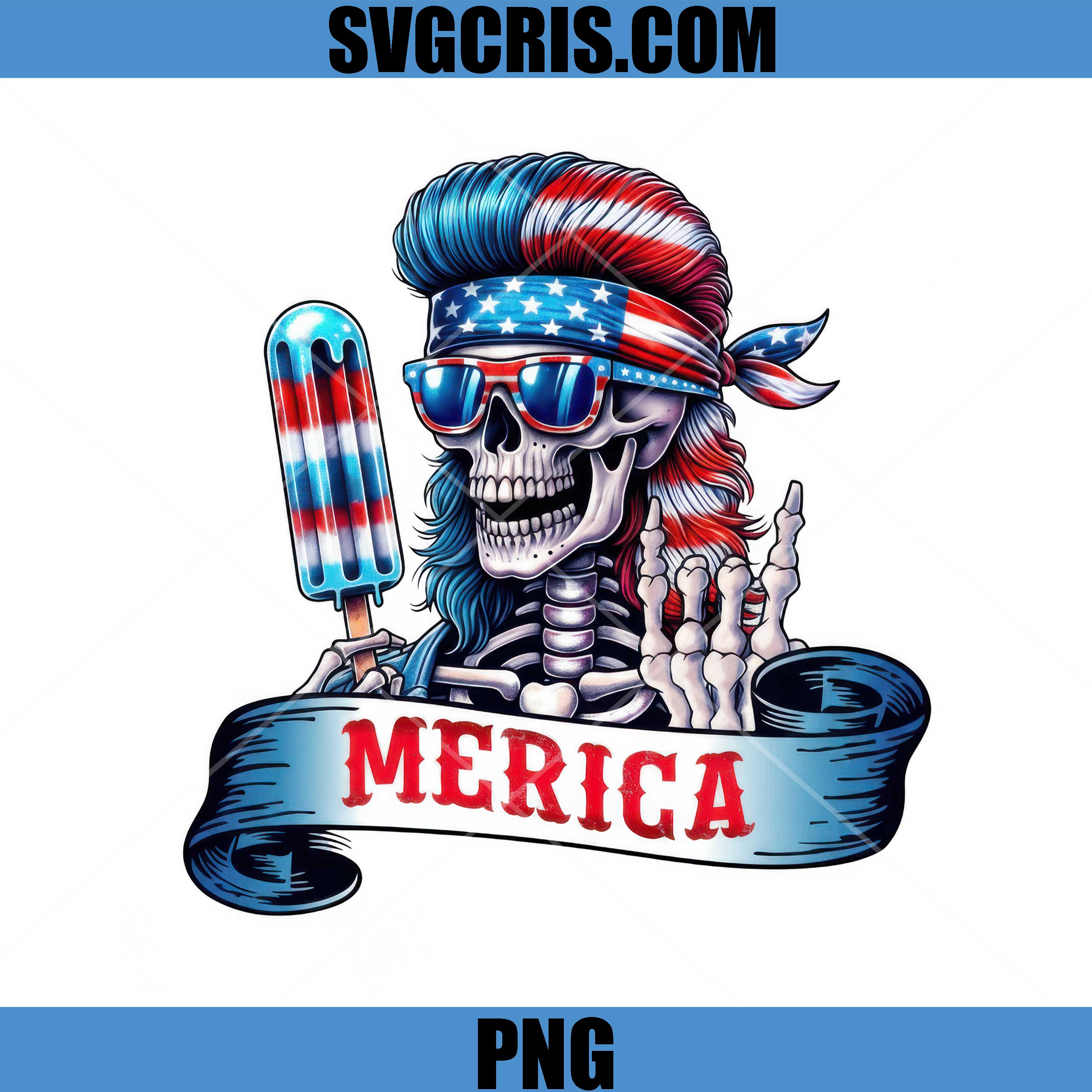 Patriotic Skeleton Ice Cream USA PNG, Fourth Of July Skeleton Patriotic Design PNG