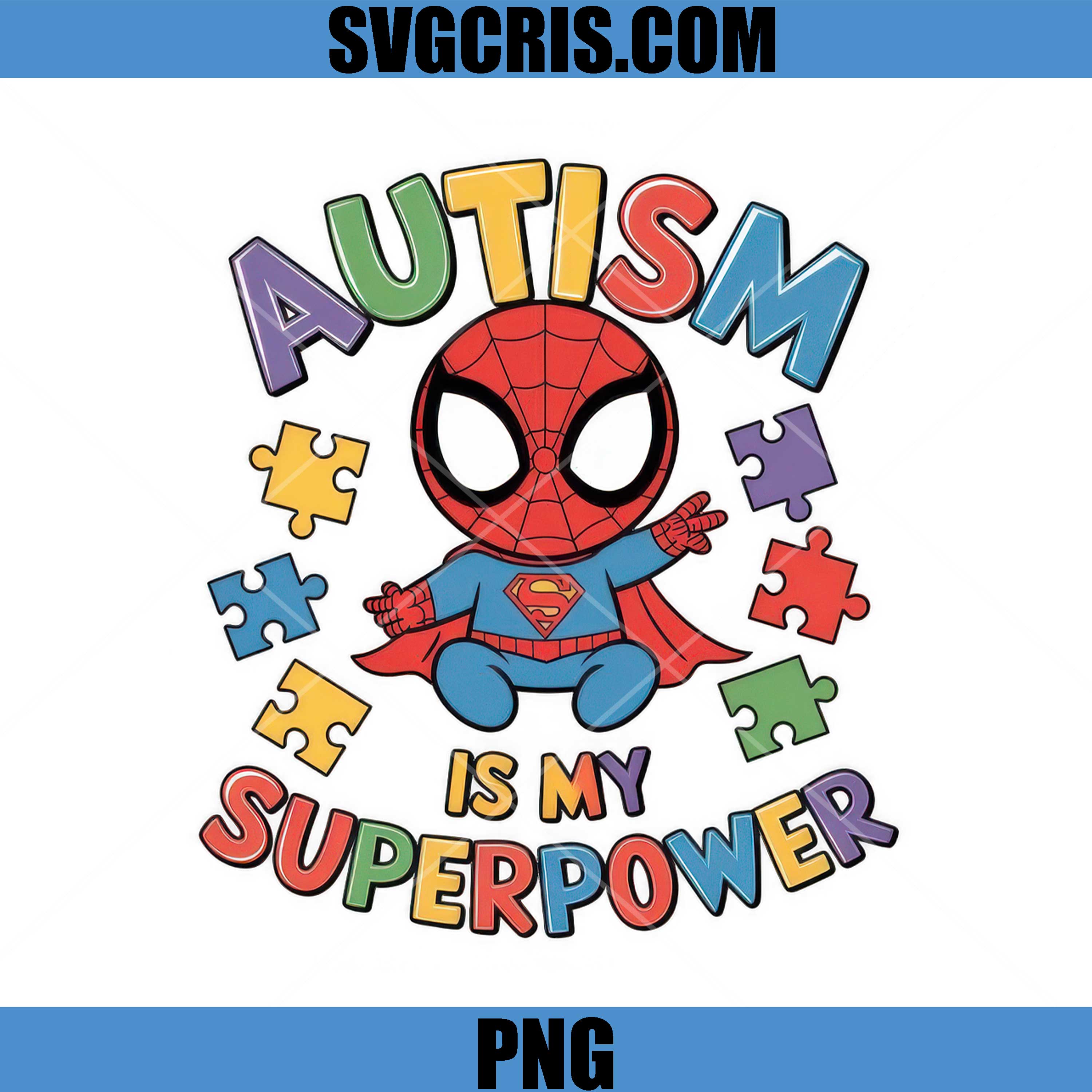 Autism Superpower Puzzle Hero PNG, Colorful Spiderman Autism PNG
